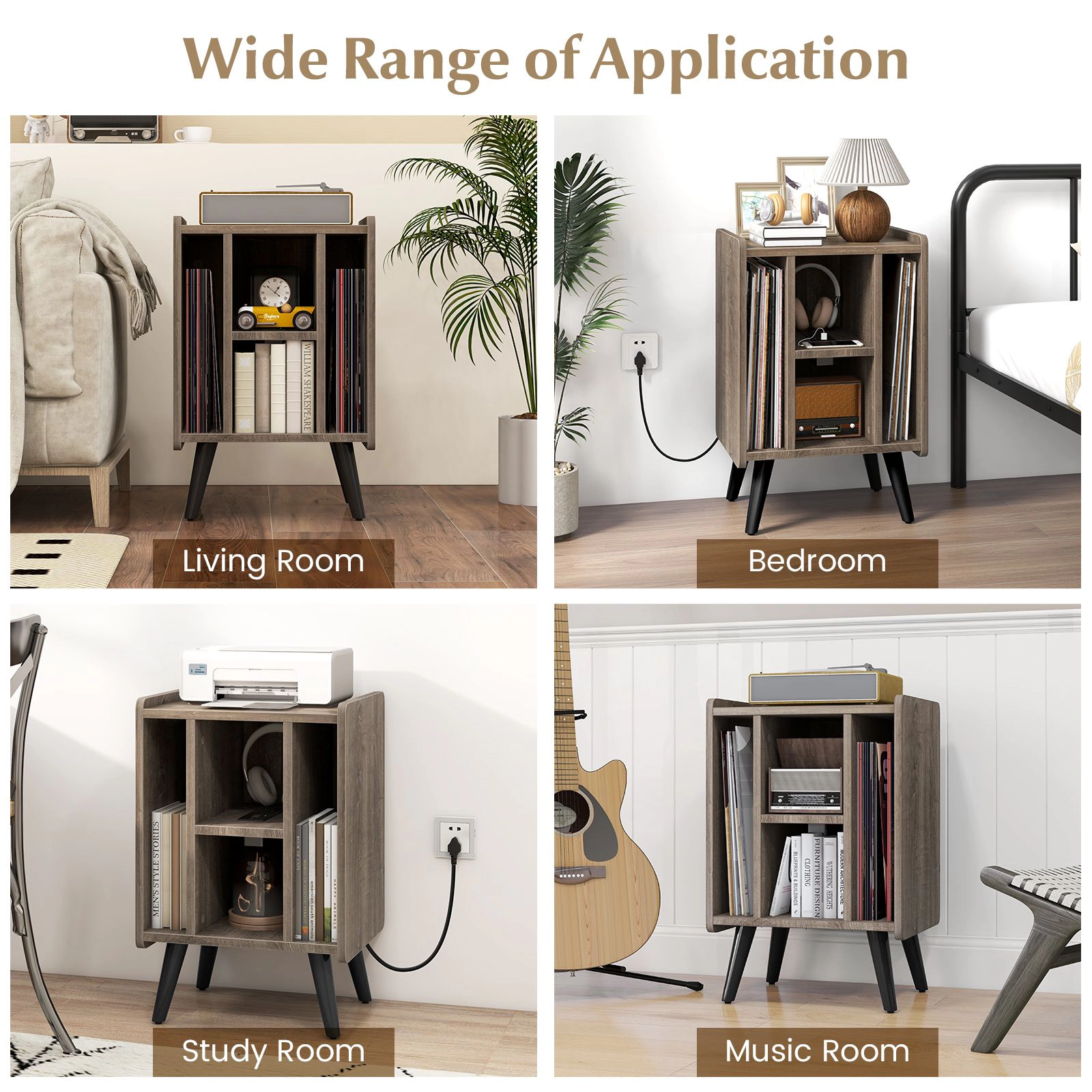SlickBlue Vinyl Record Storage Stand with Charging Station Shelves