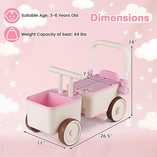 Hivvago 3-In-1 Kids Ride On Push Car With Rope And Storage Basket