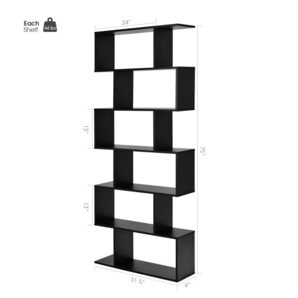 Hivvago 6 Tier S-Shaped Bookshelf Storage Display Bookcase Decor Z-Shelf