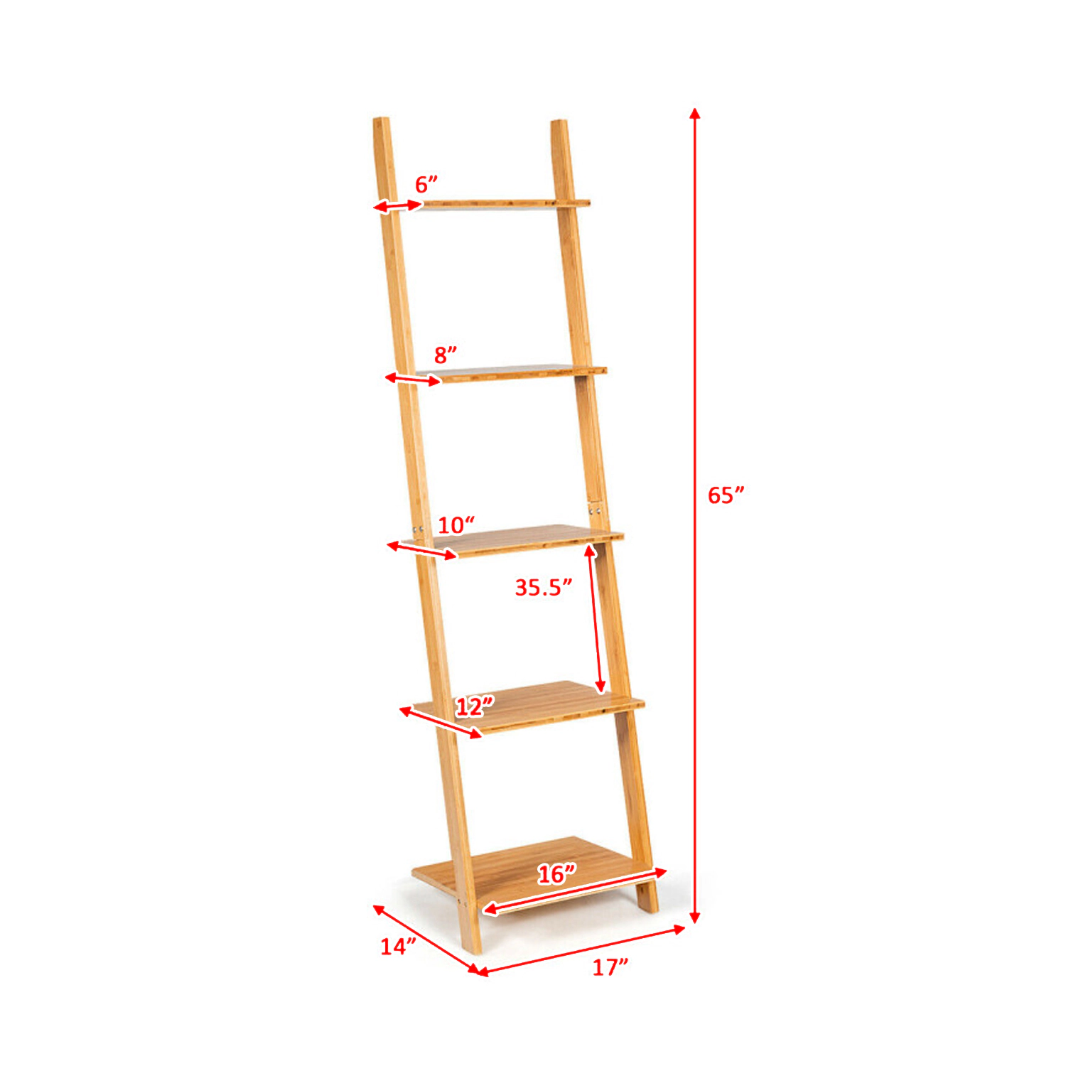 Hivvago Space-Saving 5-Tier Leaning Bookshelf Made of Bamboo