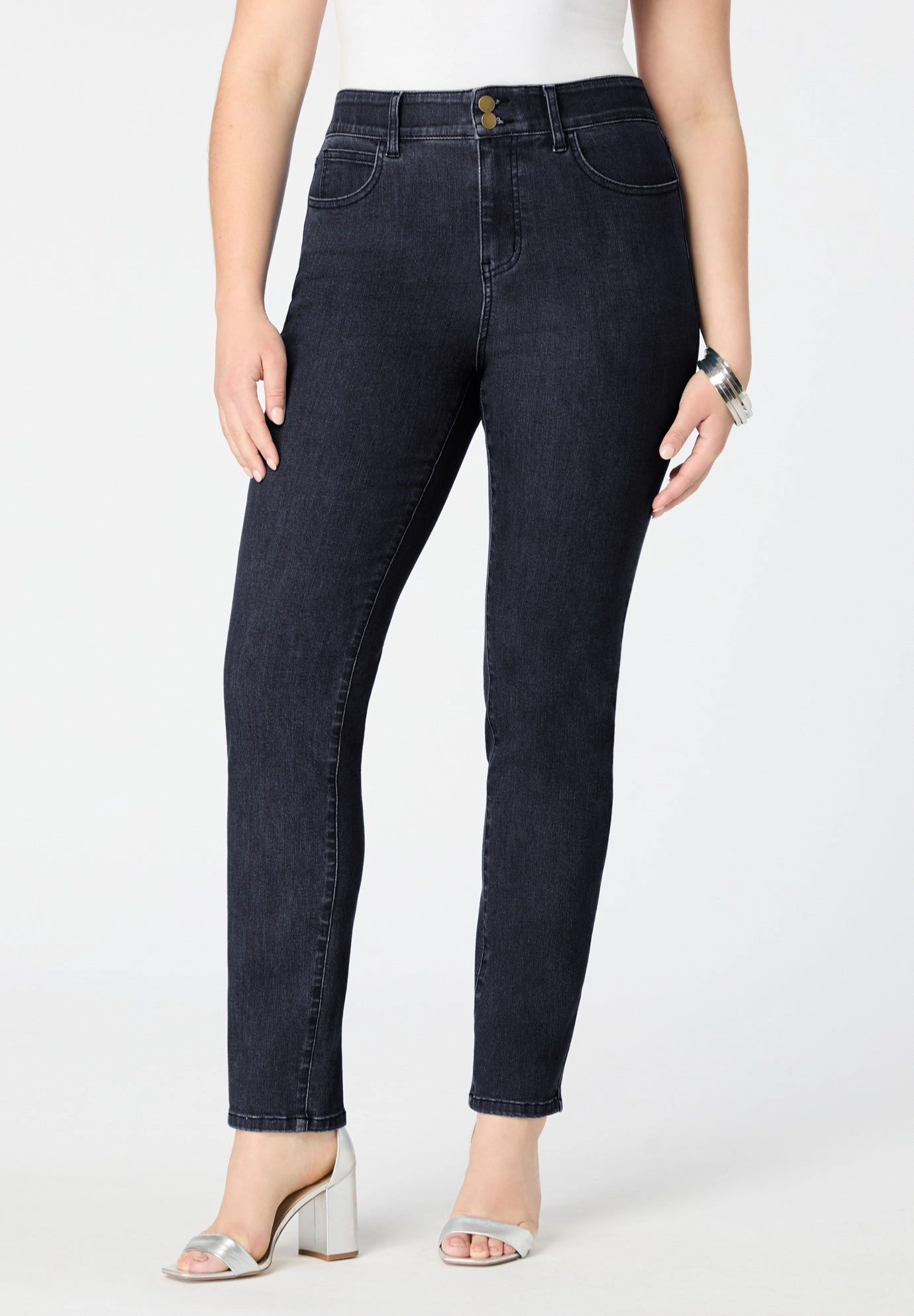 Roaman's Women's Plus High-Rise Tummy Control Straight-Leg Jeans