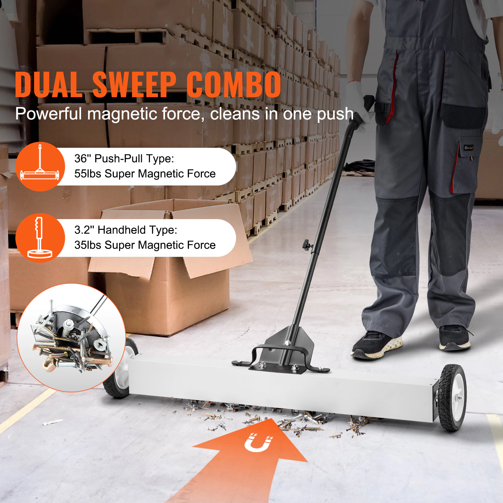HONGGE Magnetic Sweeper with Wheels with Telescoping Magnetic Pickup Tool Adjustable Handle Magnetic Pickup Sweeper to