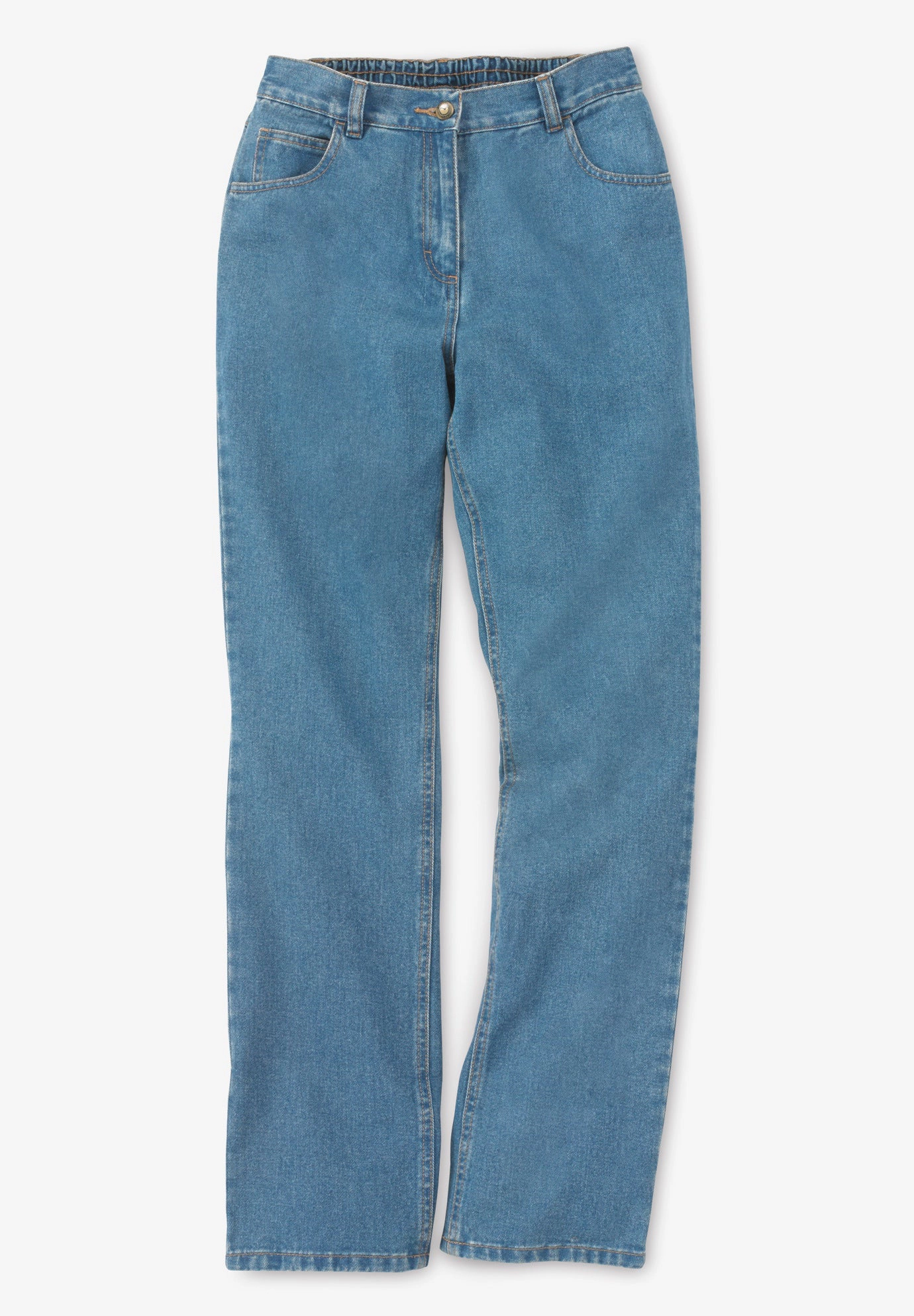 Woman Within Plus Perfect Back-Elastic Gap-Free Straight-Leg Cotton Jeans
