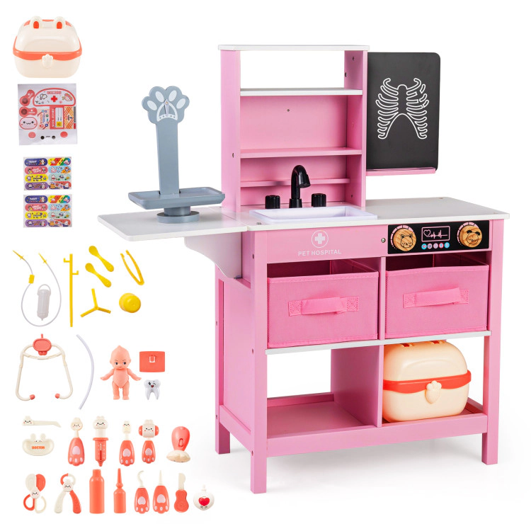 Hivvago Play Doctor's Office Wood Medical Center Toy Set with Blackboard