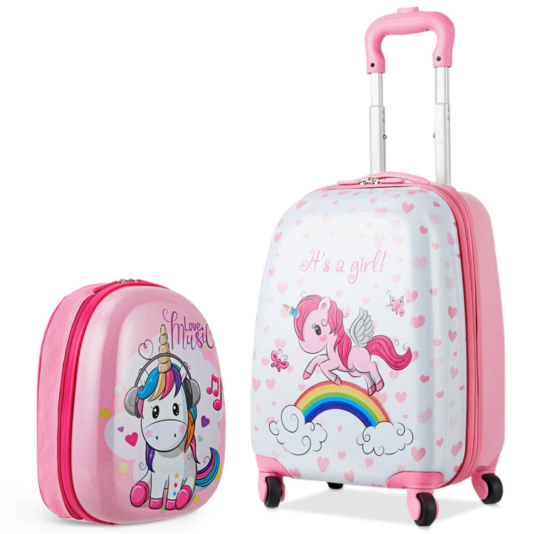 Hivvago 2 Pieces Kids Luggage Set 12 Inch Backpack and 16 Inch Kid Carry on Suitcase with Wheels