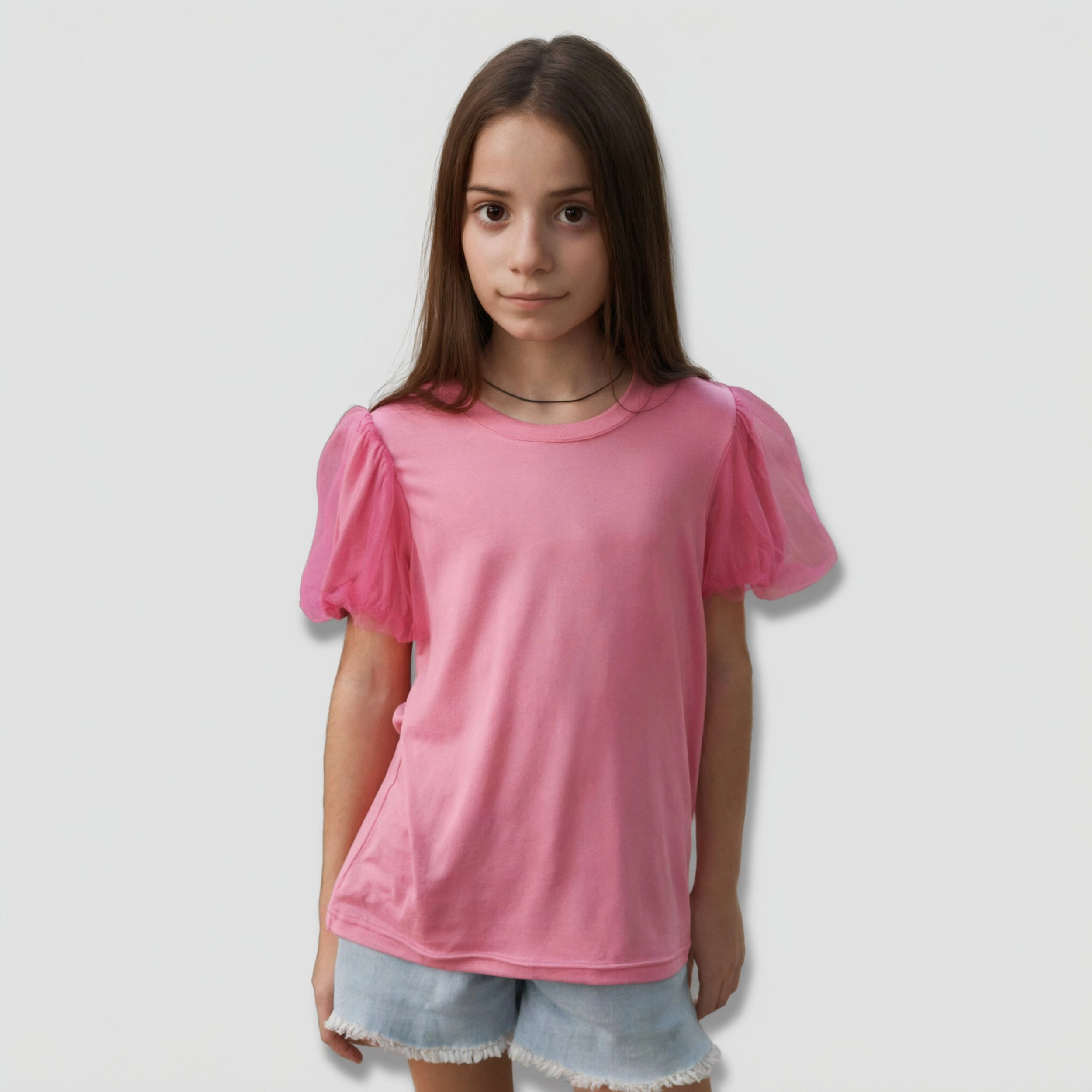 Arshiner Girl's Puff Short Sleeve Crew Neck T-Shirt