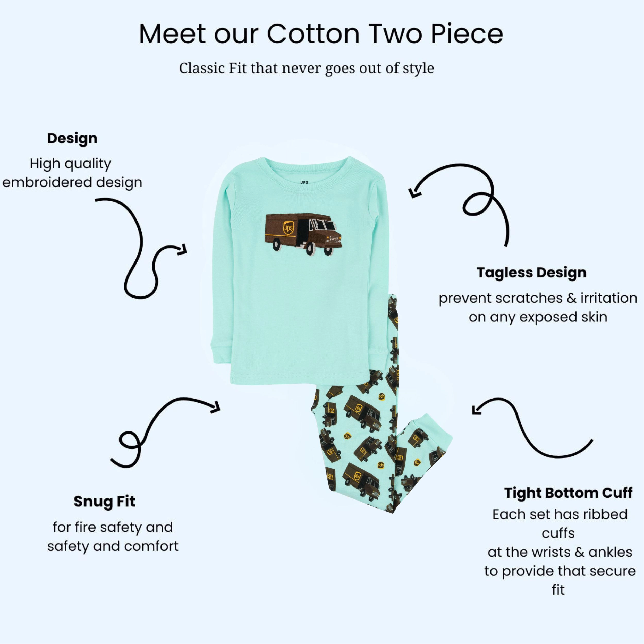 Leveret Baby/Toddler/Kids 2-pc Cotton Snug Fit UPS Truck Pajamas