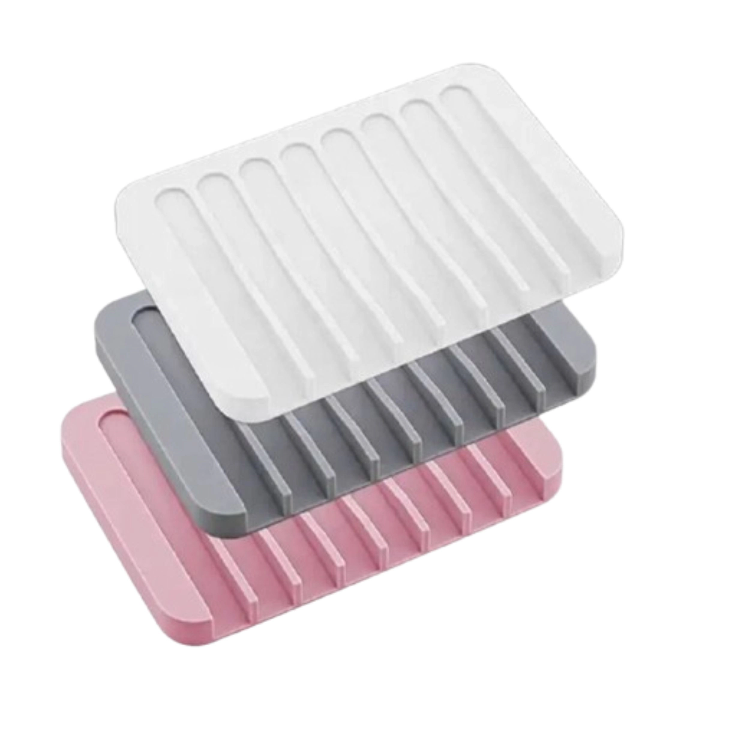 Home Collection Pack of 3 Silicone Self-Draining Soap Dish Bathroom Soap Tray Holder