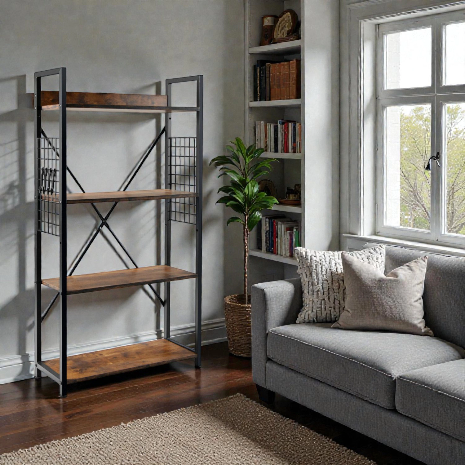 Hivvago 4-Level Industrial Bookshelf with Open Shelving for Home and Office