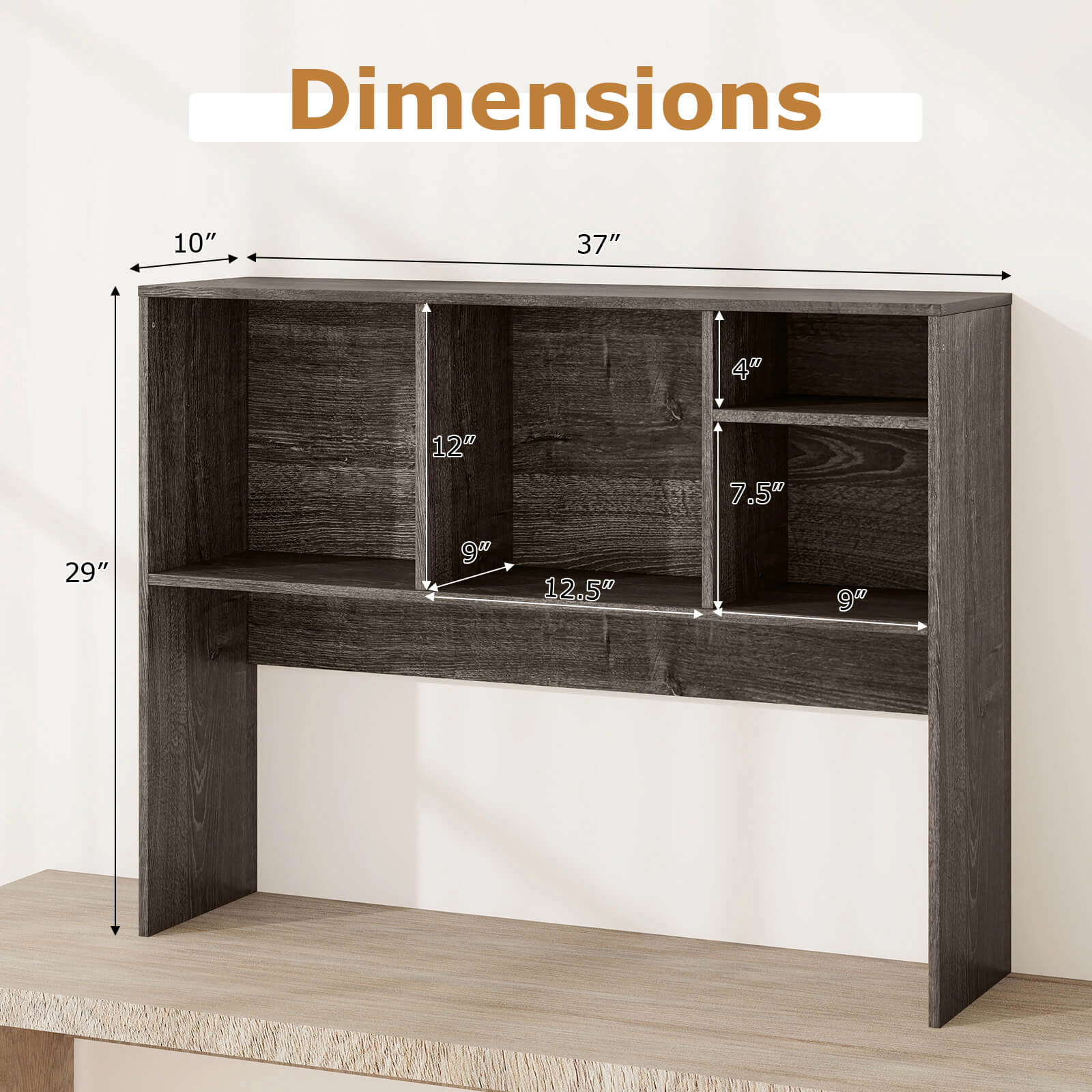 Costway Computer Desktop Bookcase Countertop Storage Bookshelf Organizer with 4 Cubbies Walnut