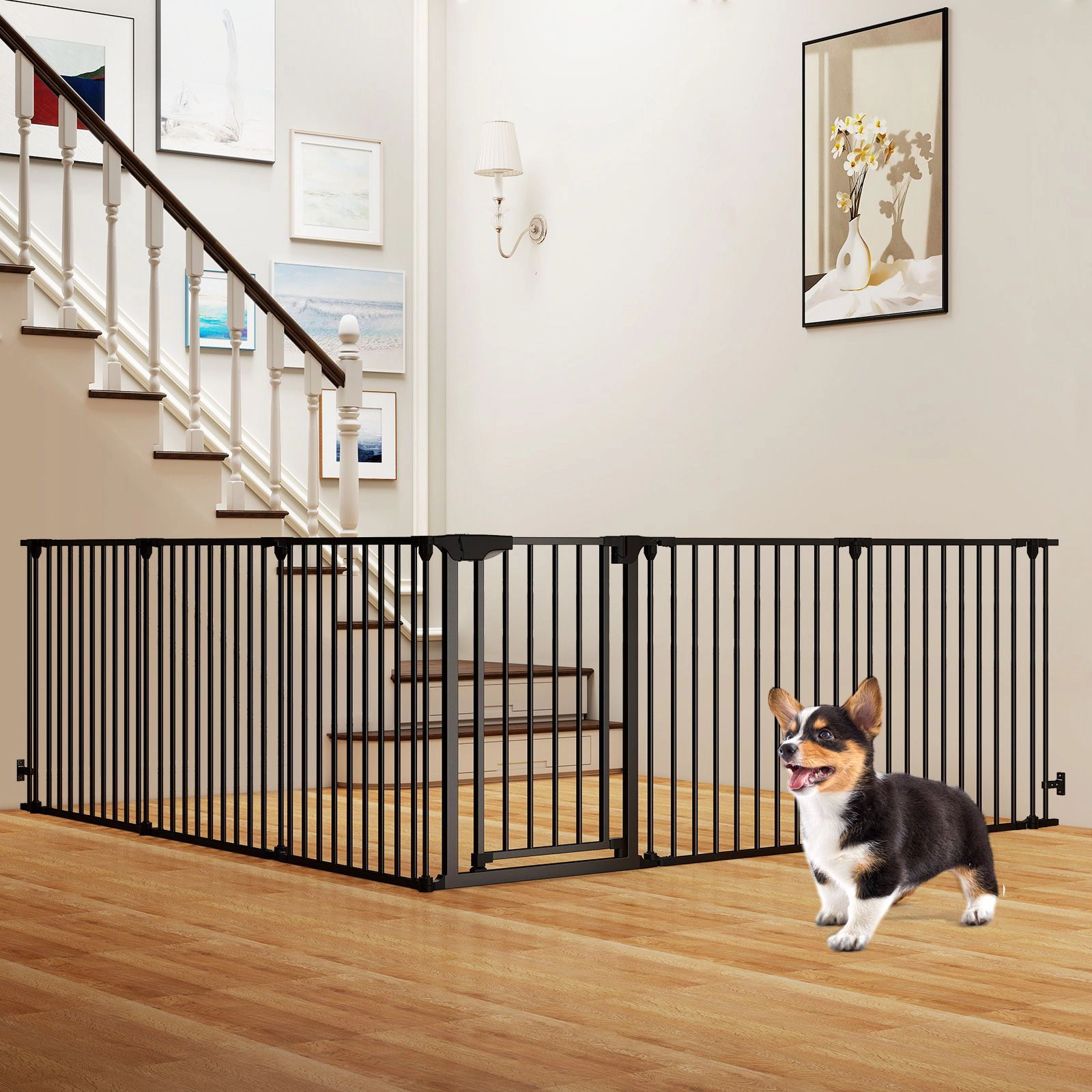SlickBlue 6 Panel Safety Gate Playpen with Locking Door for Kids