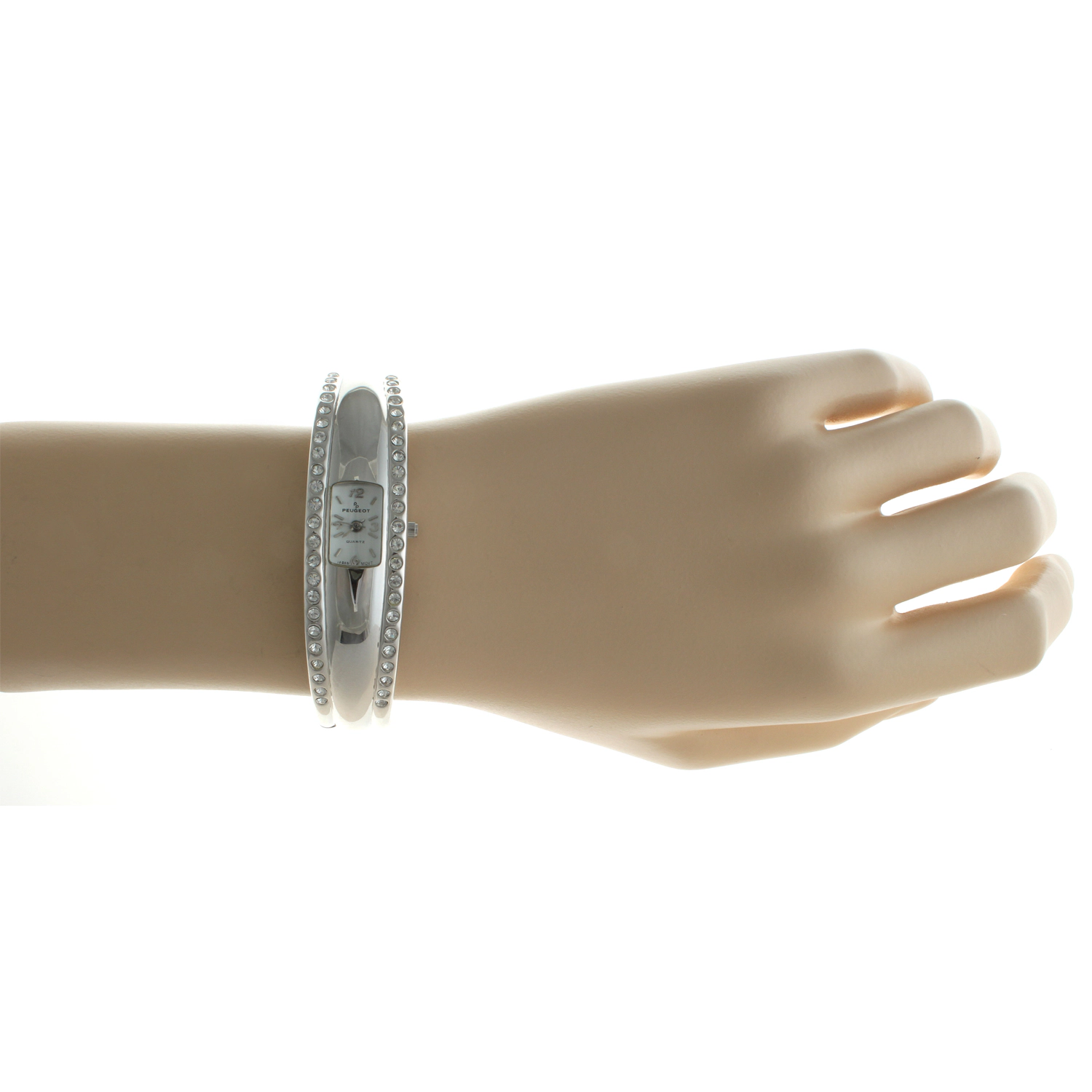 Peugeot Women's Silver-Tone Crystal Accented Cuff Bangle Fashion Watch