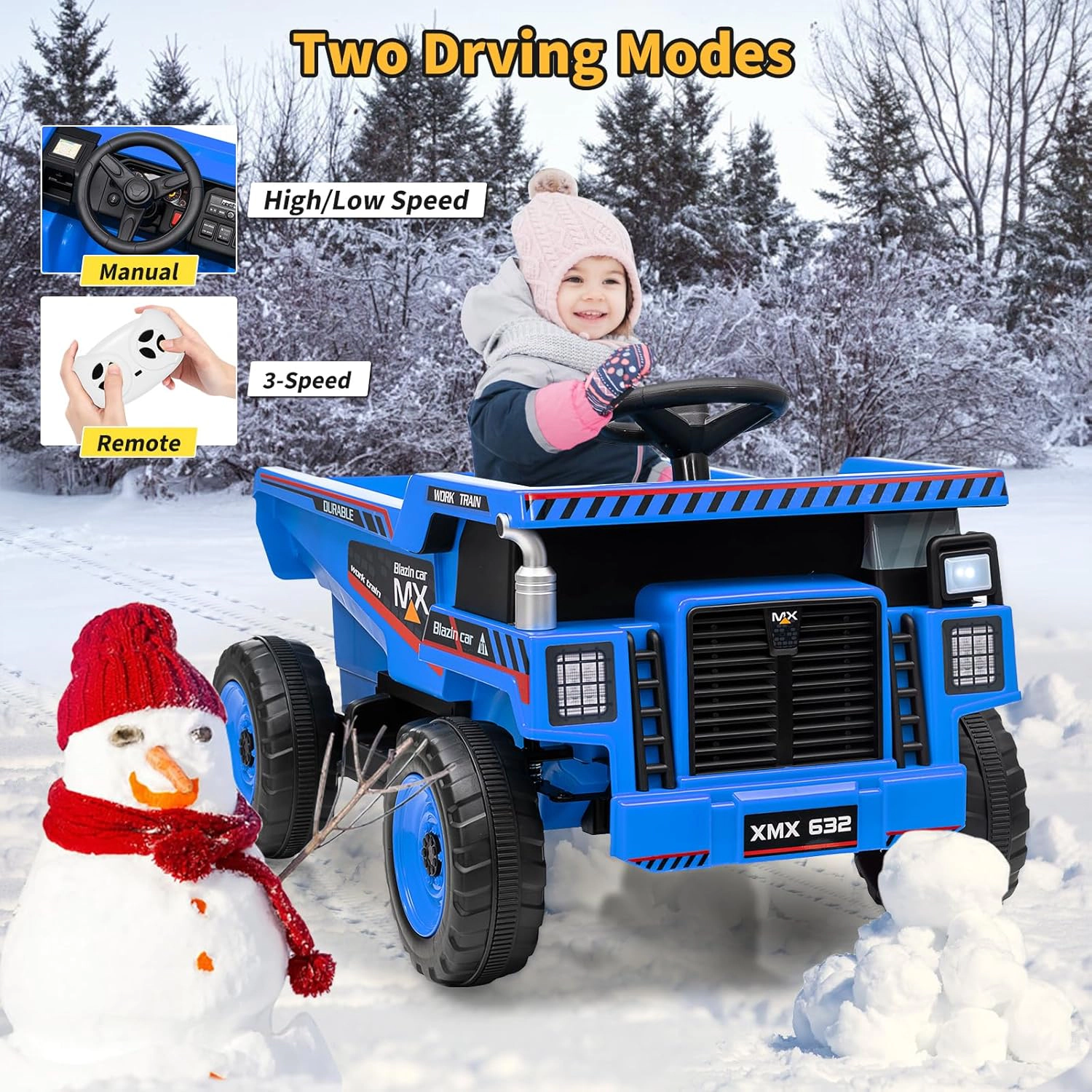 12V Kids Ride On Dump Truck, Electric Construction Vehicle with Remote Control, Bed,Suspension,LED Lights & Music