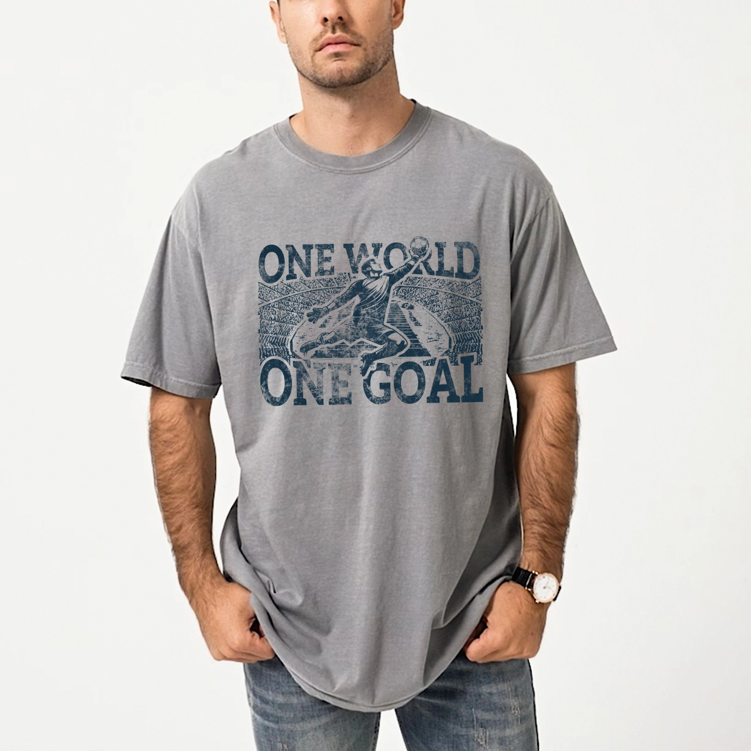 Simply Sage Market - Men's Graphic Sweatshirt One World, Goal Soccer