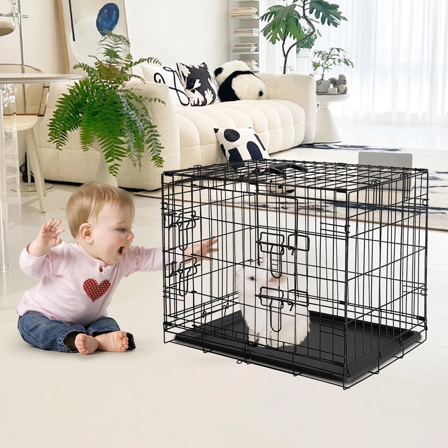 60x44x49cm Foldable Metal Wire Rabbit Cage, Indoor-Outdoor Small Animal Pet Hutch