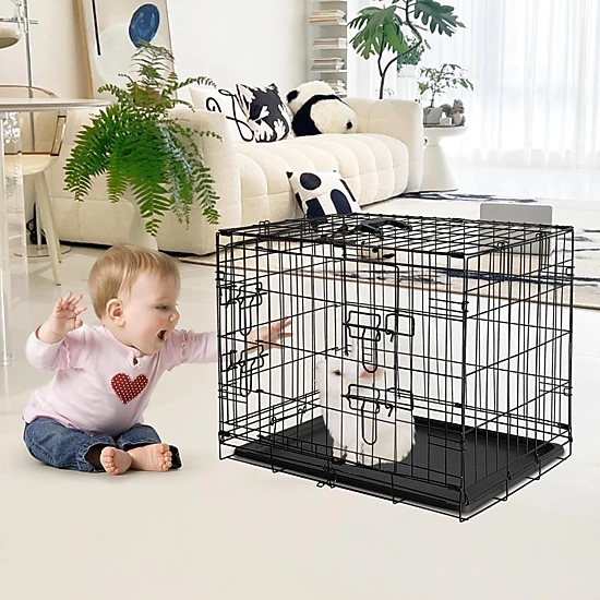 60x44x49cm Foldable Metal Wire Rabbit Cage, Indoor-Outdoor Small Animal ...