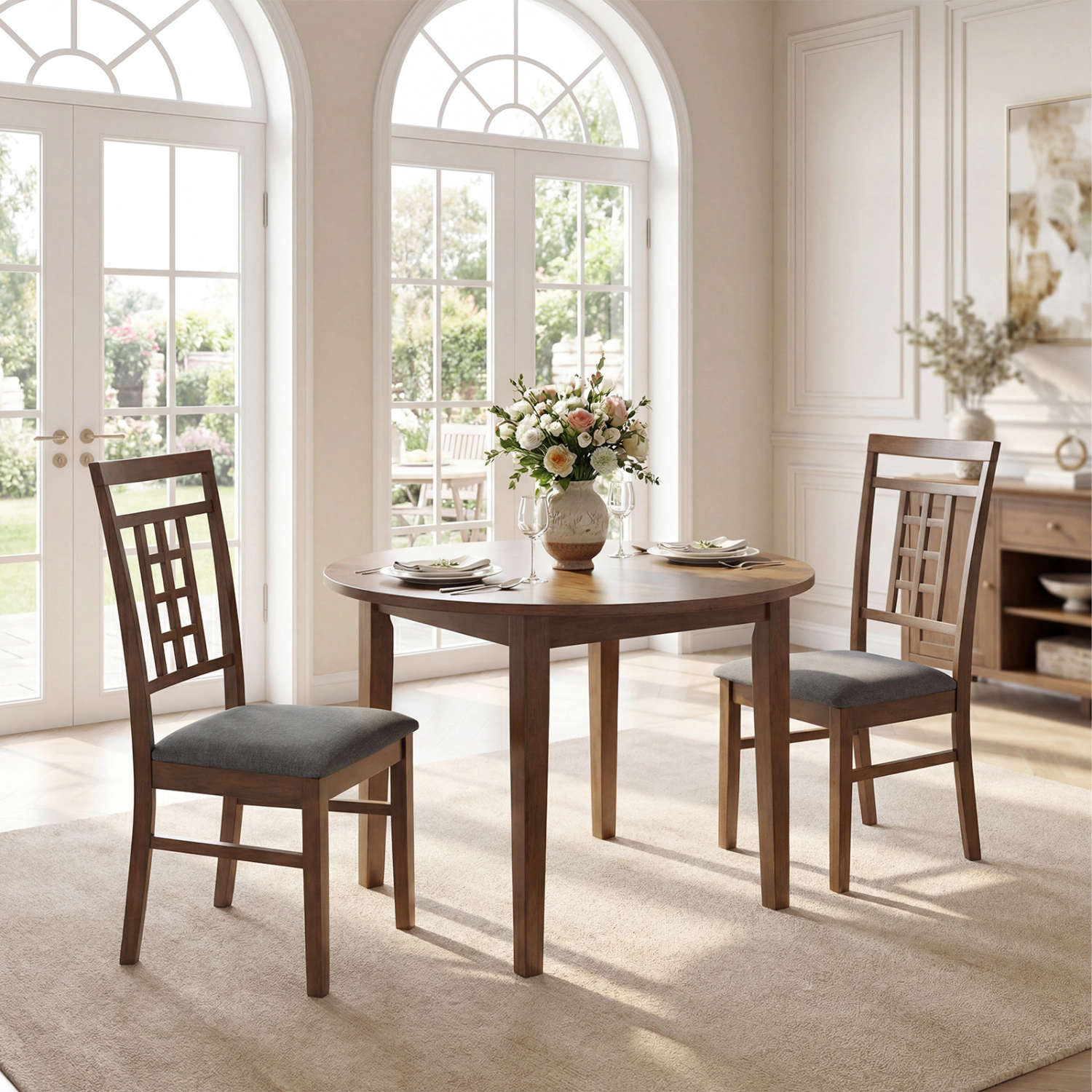 LJG Rubber Wood Dining Chairs Set of 4 with Lattice Back