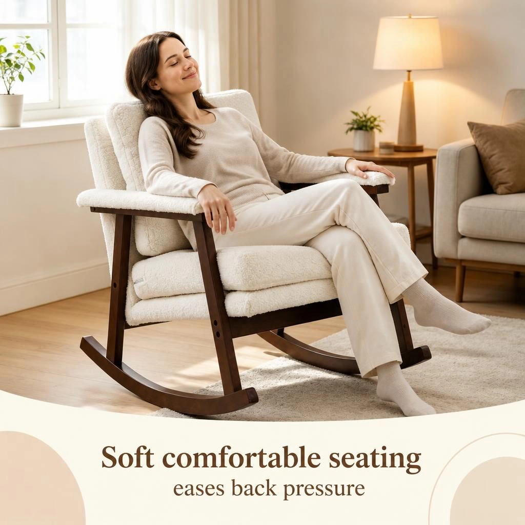 GOODSILO Soft Upholstered Teddy Fabric Rocking Chair