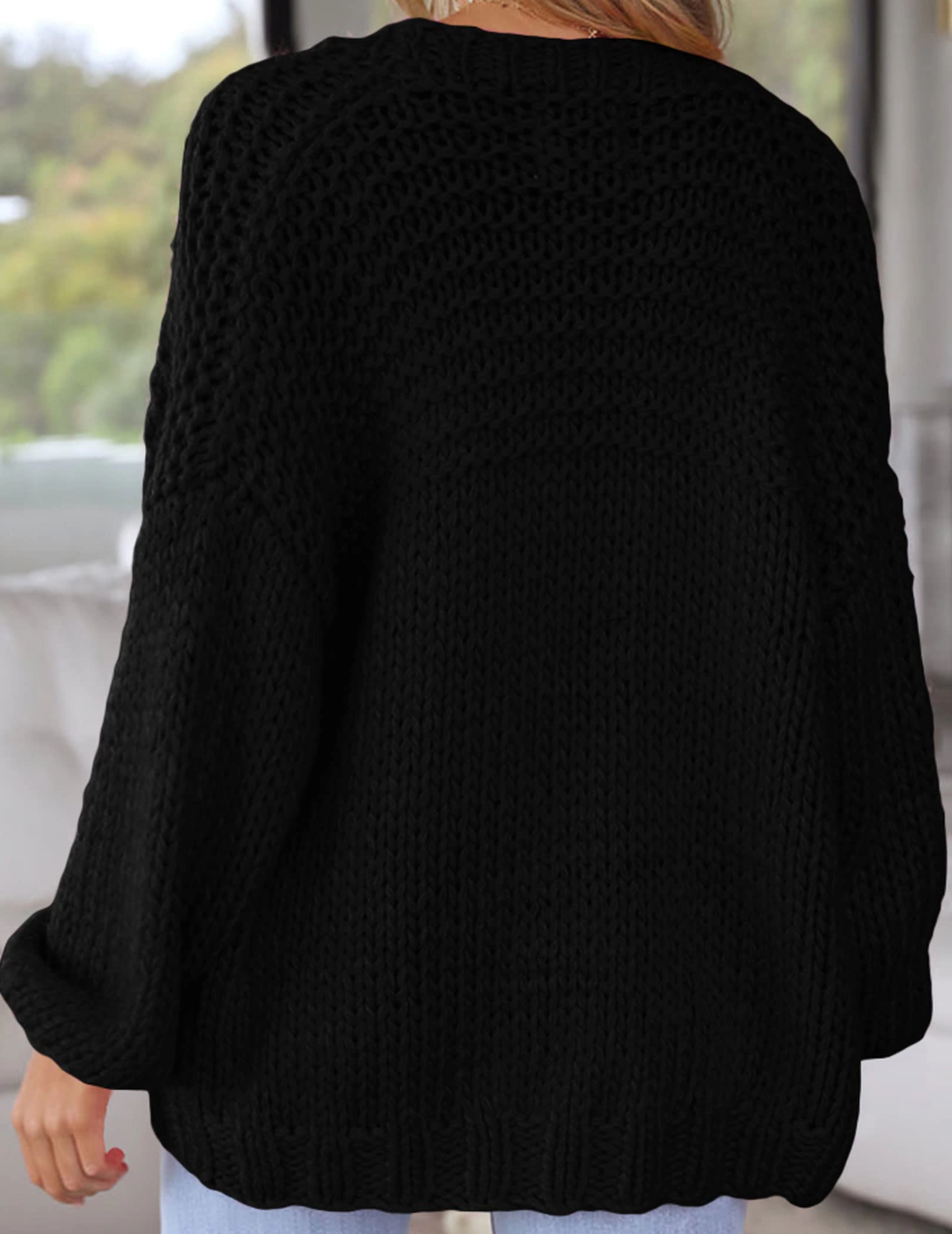 KOJOOIN Women's Cardigan Chunky Knit Sweaters Open Front Pocketed Oversized Jacket Balloon Sleeve