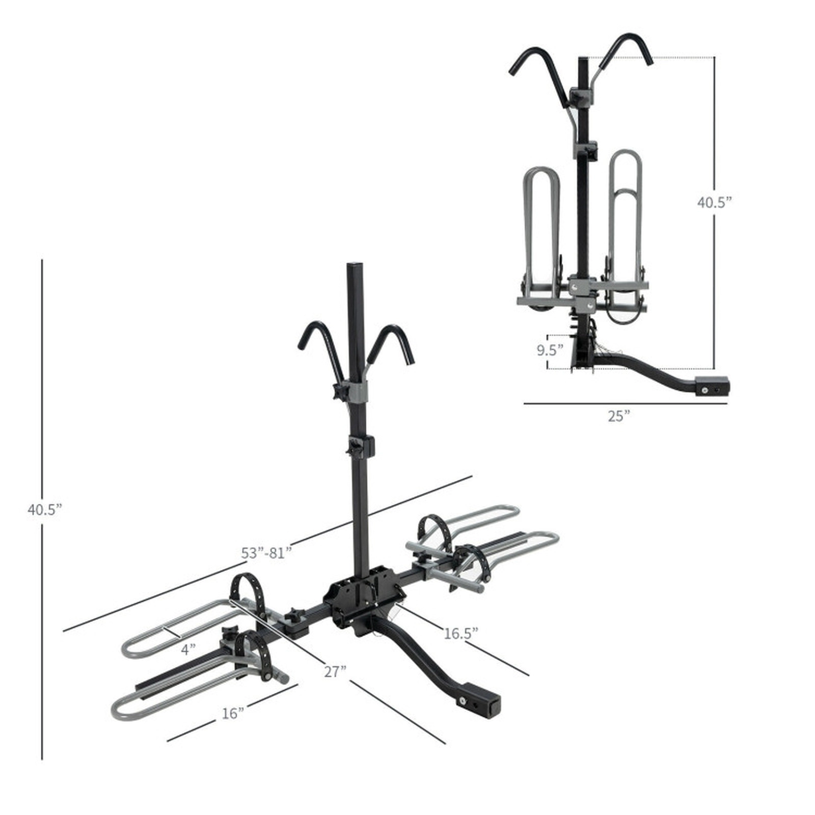 SUGIFT Platform Hitch-Mount Shelving Unit Style 2-Bike Rack 132-lb Capacity for 1-1/4 or 2 in Receiver Black/Gray