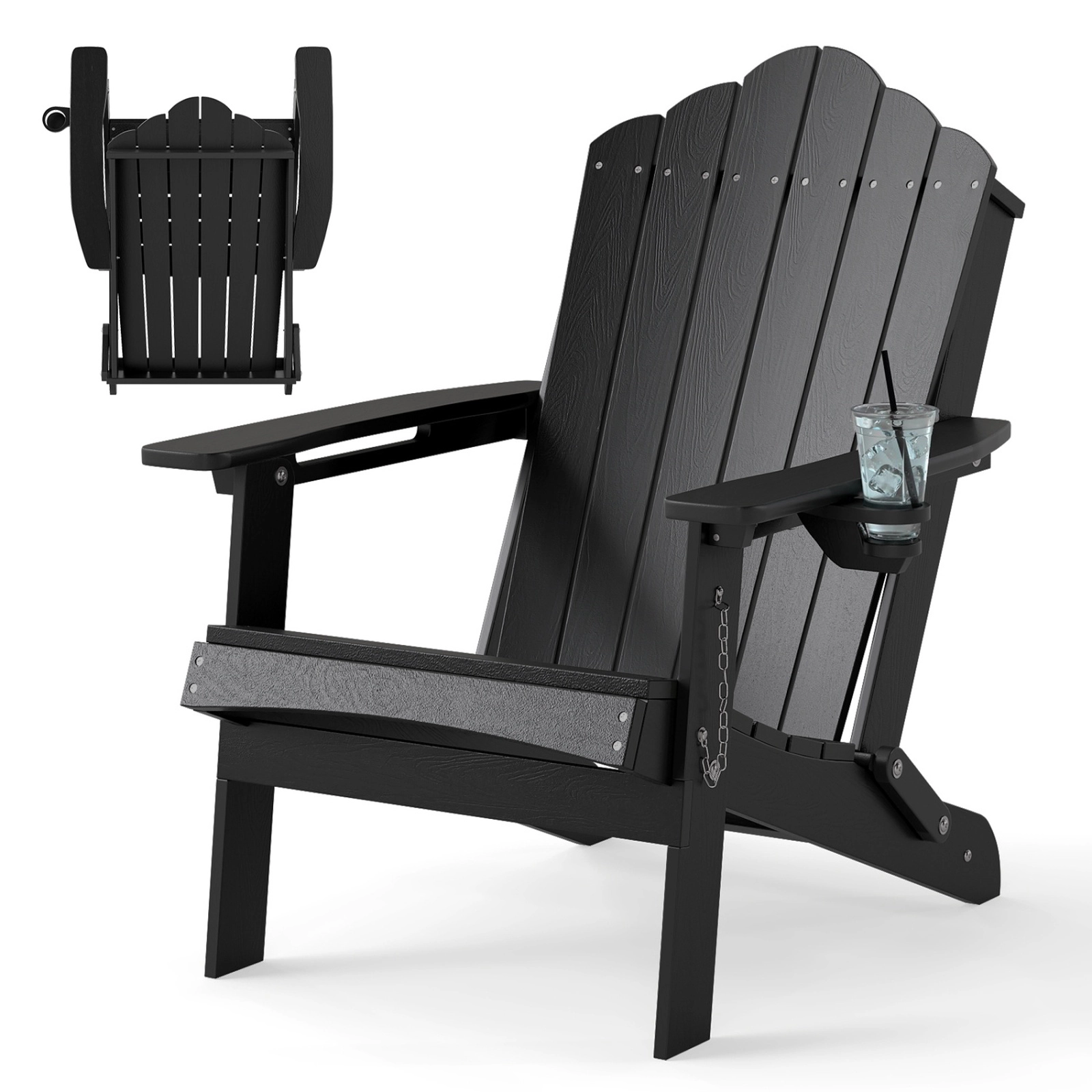 SUGIFT Weather Resistant Folding HDPE Adirondack Chair 400-lb Capacity Black