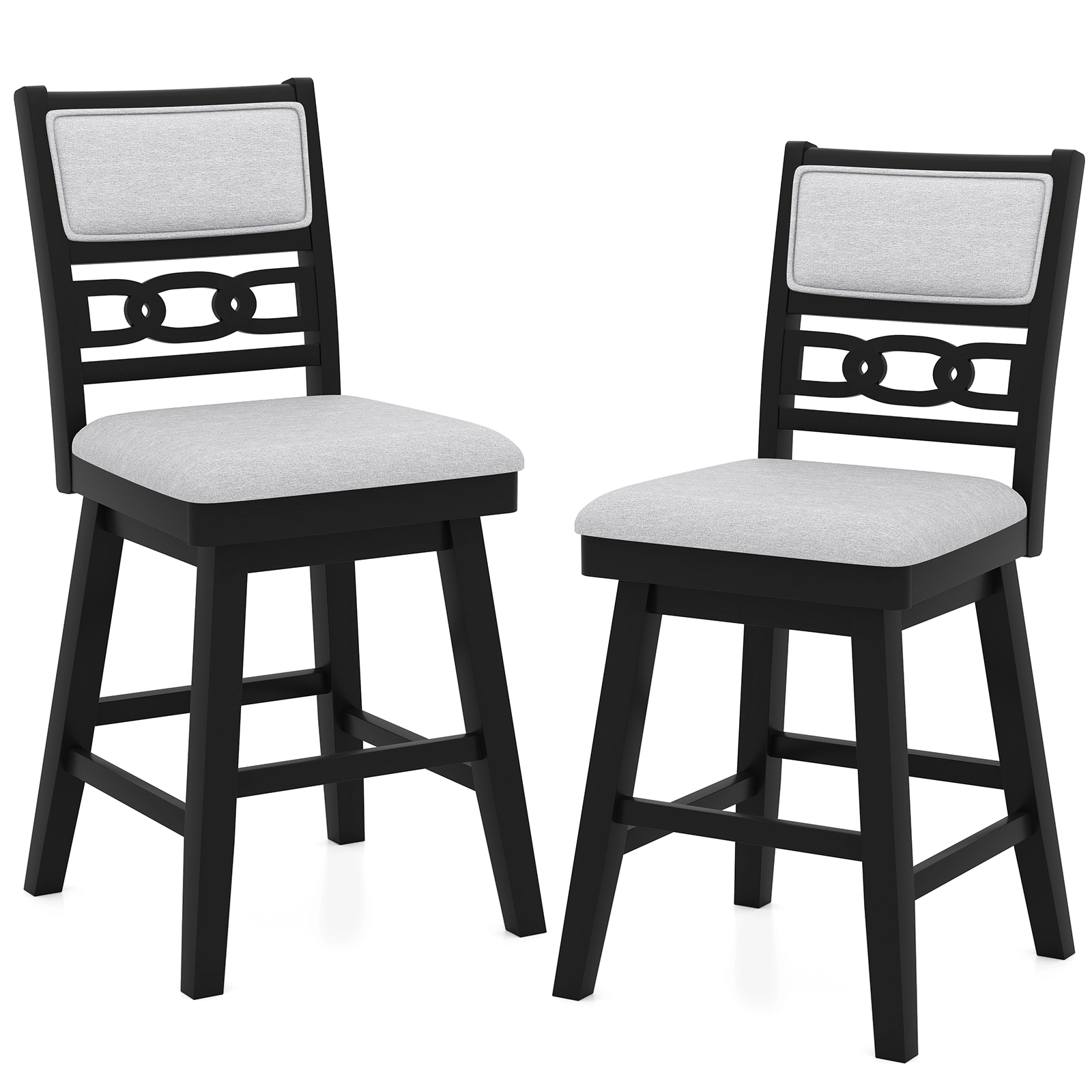 SUGIFT 25-in Counter-Height Upholstered Swivel Bar Stools Set of 2 with Tilt Backrest 400-Lb Capacity Gray+Black