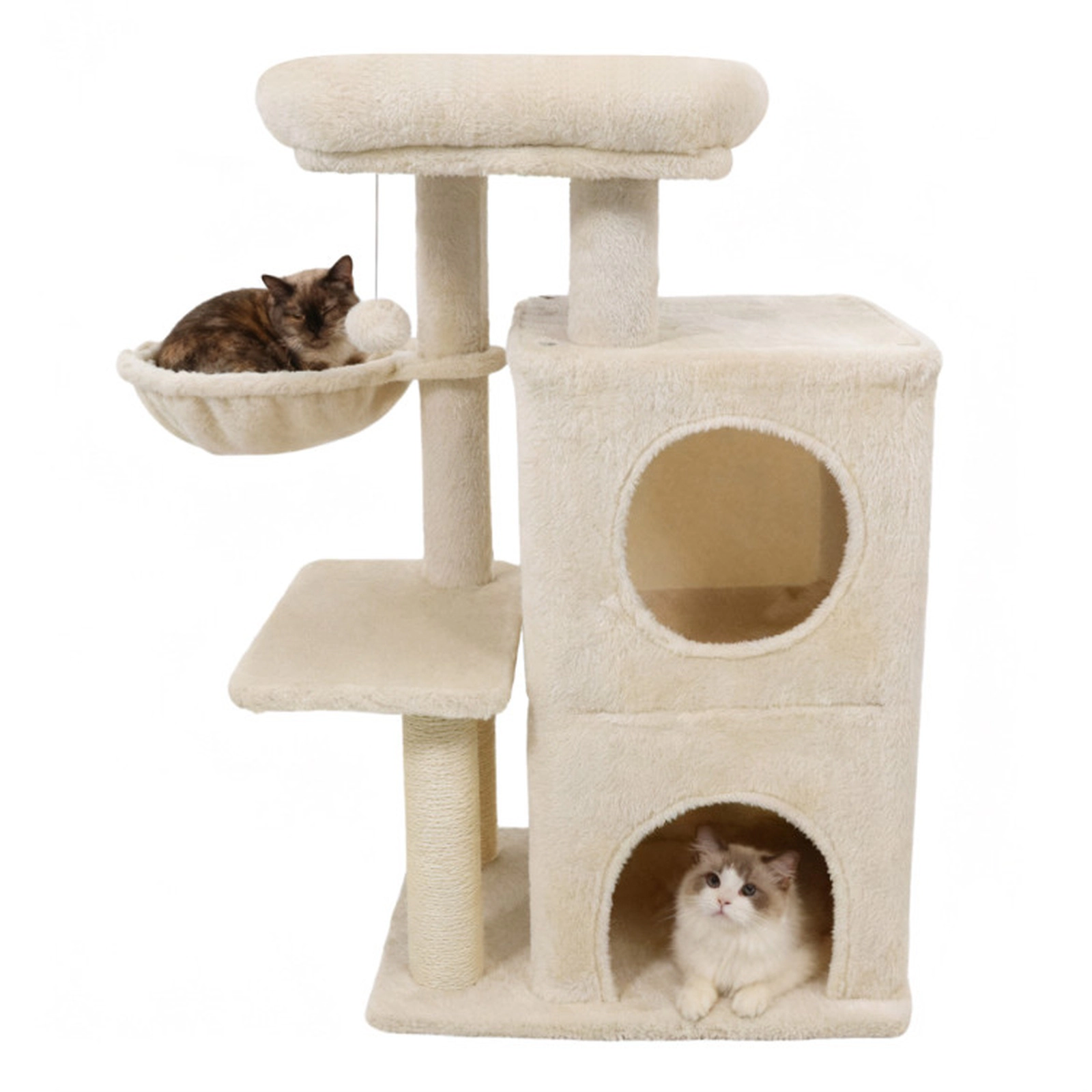 SUGIFT 33.5-in Kitten Tower Cat Tree with 2-Tier Condo and Padded Top Perch 22-lb Capacity per Layer Beige