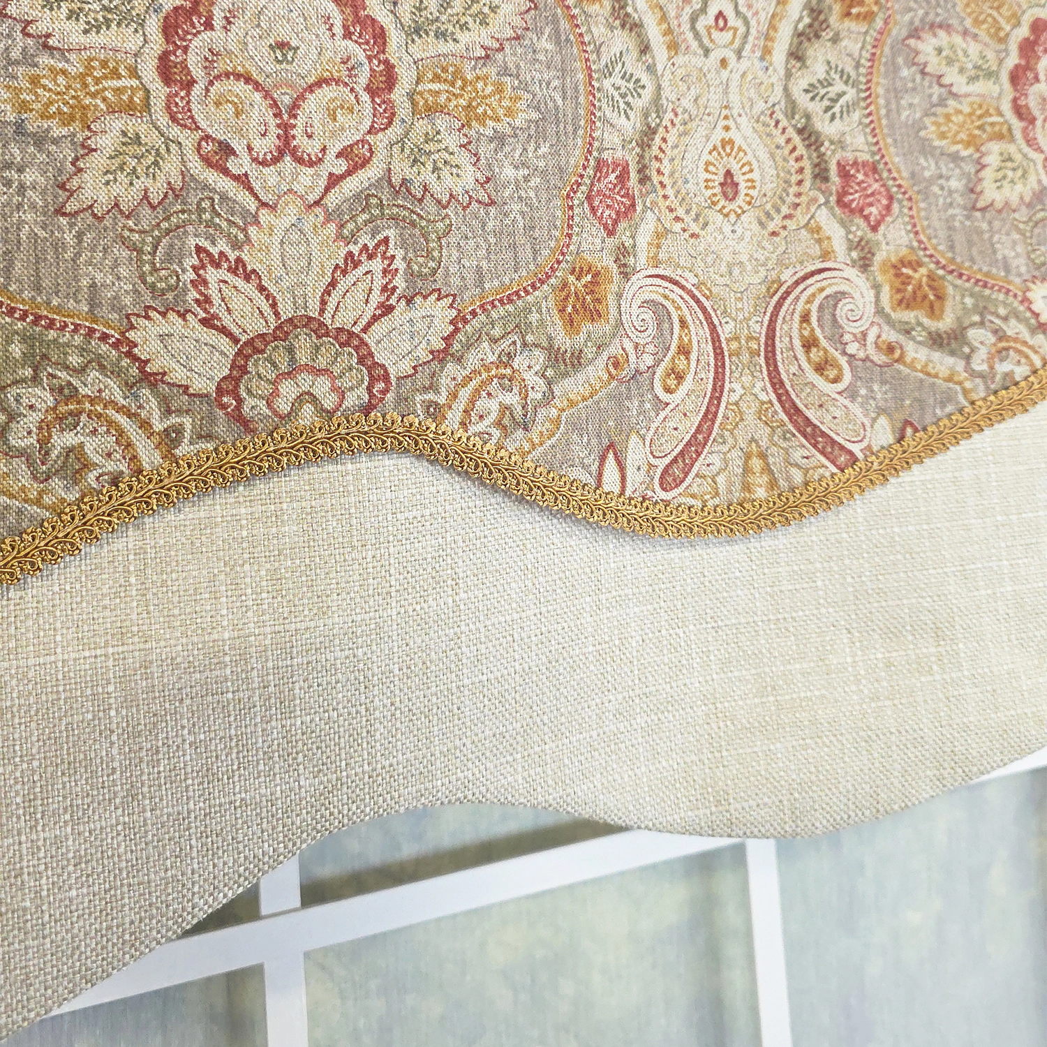 RLF Home 100% Cotton Prague Trimmed Glory Lined Window Valance 50" x 17" Mauve