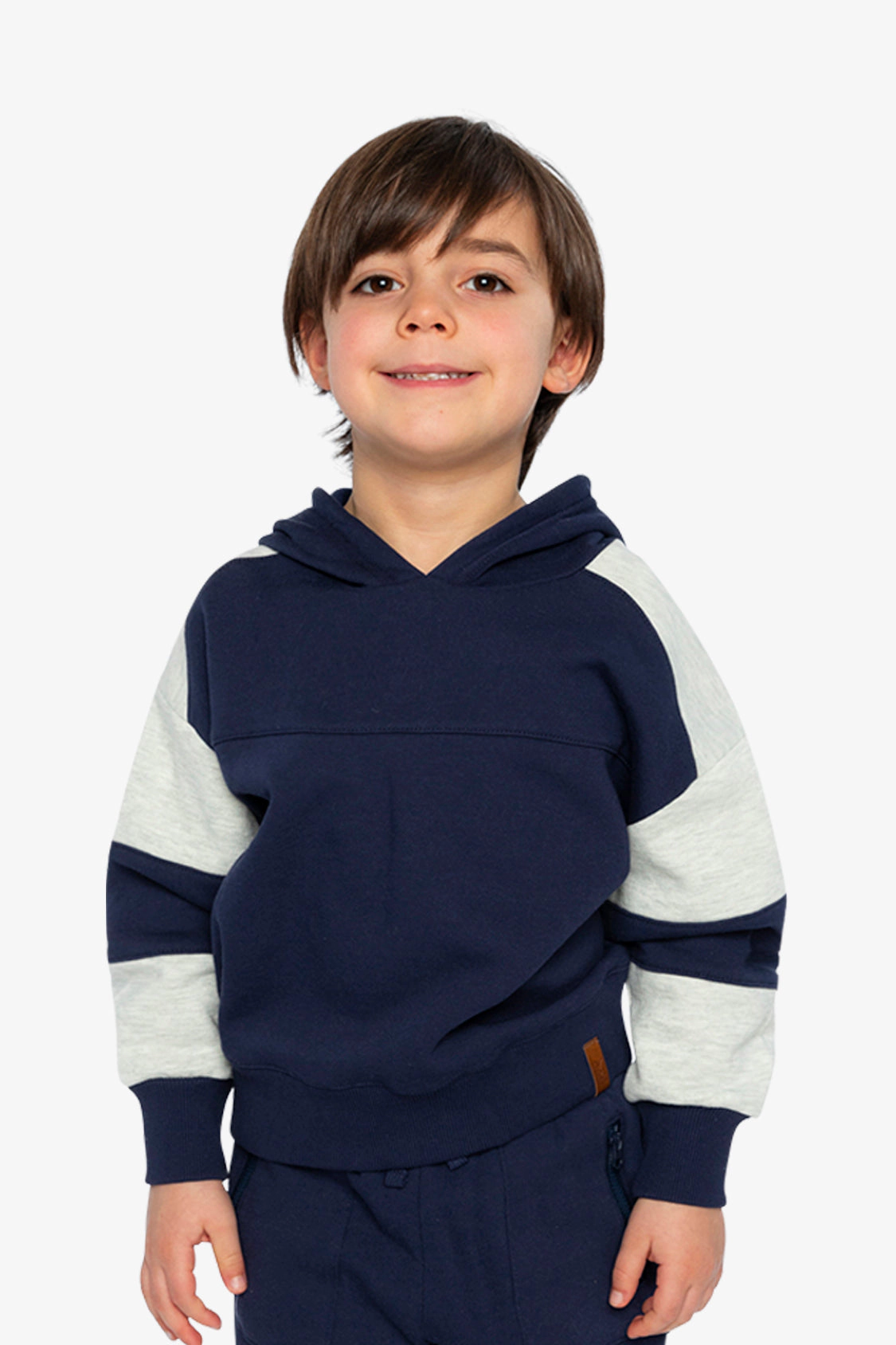 Deux par Boys Hooded Striped Fleece Cardigan with Ribbed Trim