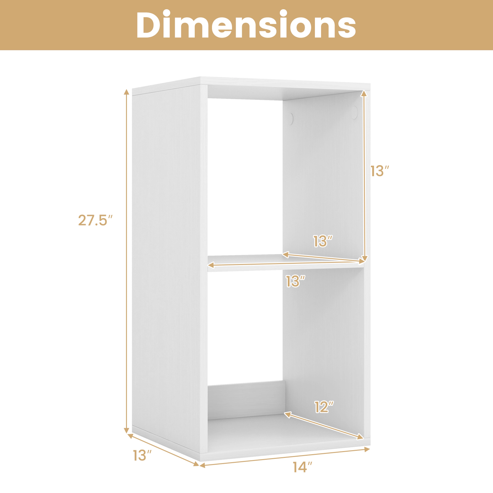 SUGIFT 2-Cube 110-lb Capacity White 27.5-in Small Bookshelf with Back Guardrail 2 Anti-Tipping Kits