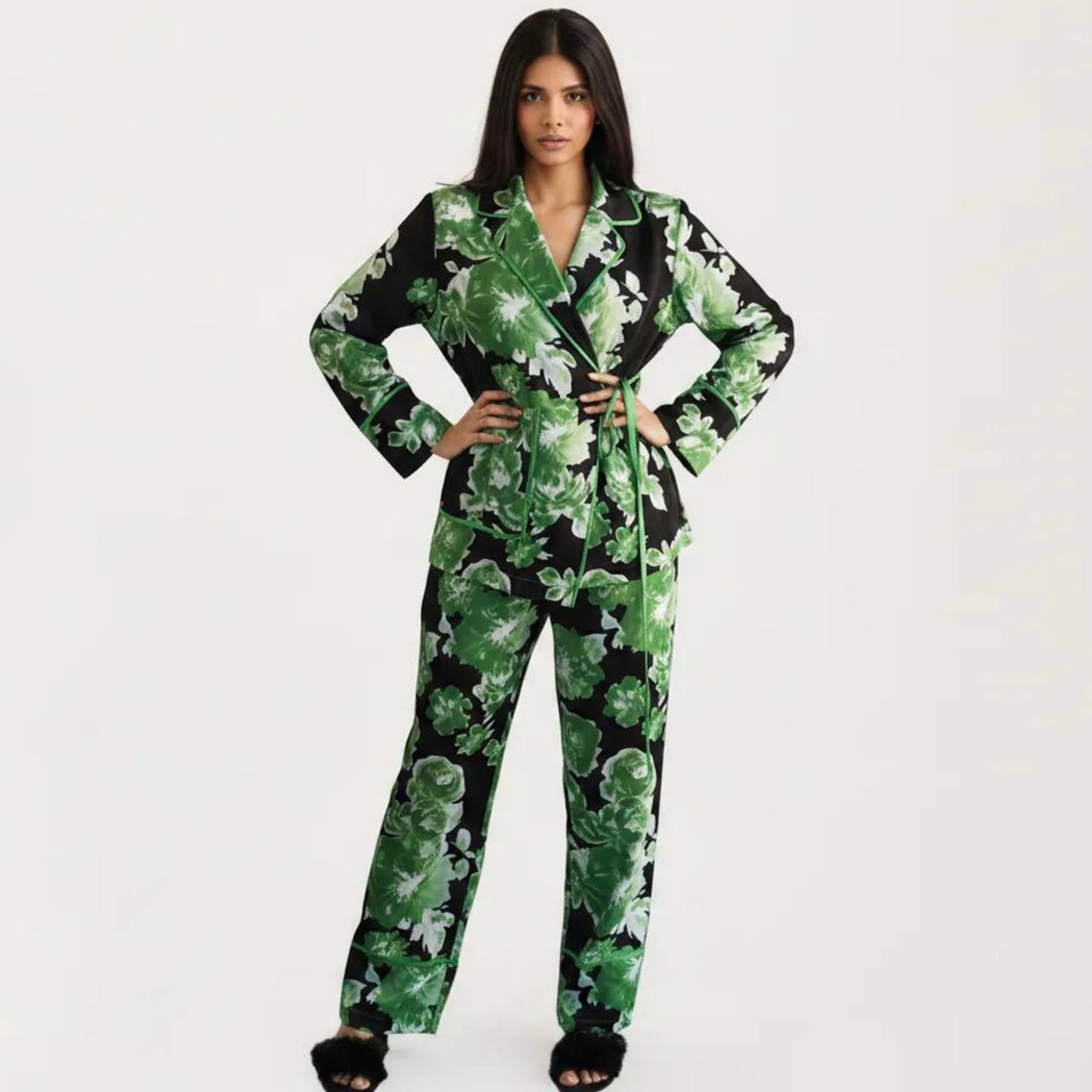 Anna-Kaci Women's 2-Piece Button Down Pajama Shirt and Pants Long Sleeve Floral Printed Lounge Sleepwear Set
