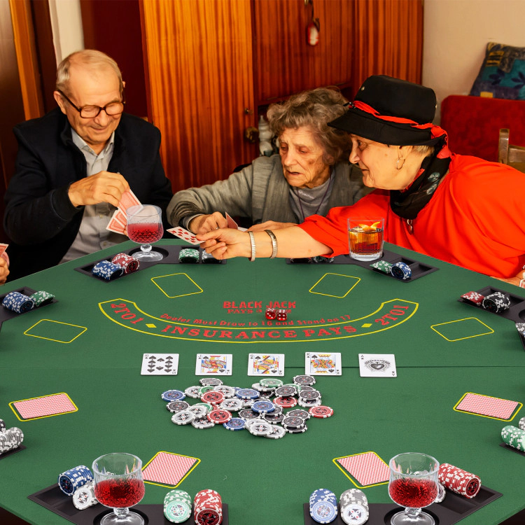 SUGIFT Foldable 8-Player Poker Table Top with Cup Holders, Chip Trays and Carrying Bag Green Blue