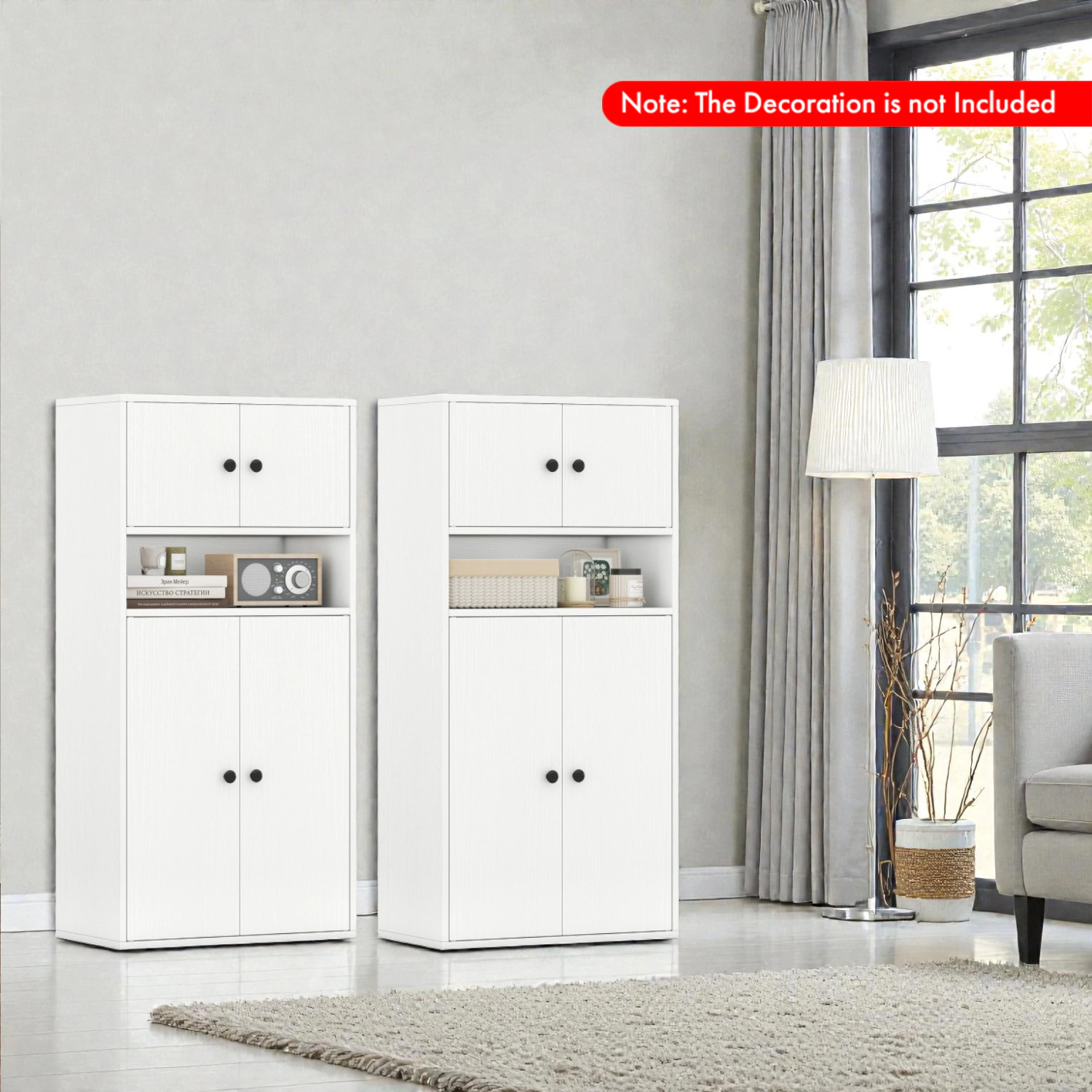 Hivvago 44” High Bookcase Cabinet with Adjustable Shelves and Enclosed Storage
