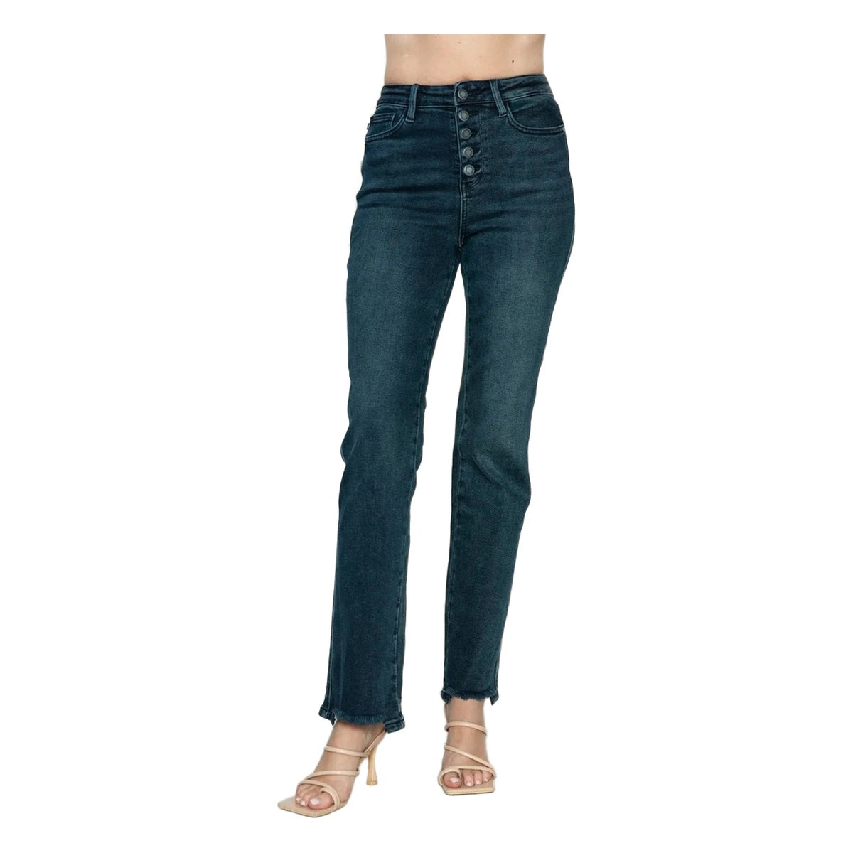 Judy Blue Full Button Fly Hem Destroy Straight Jeans