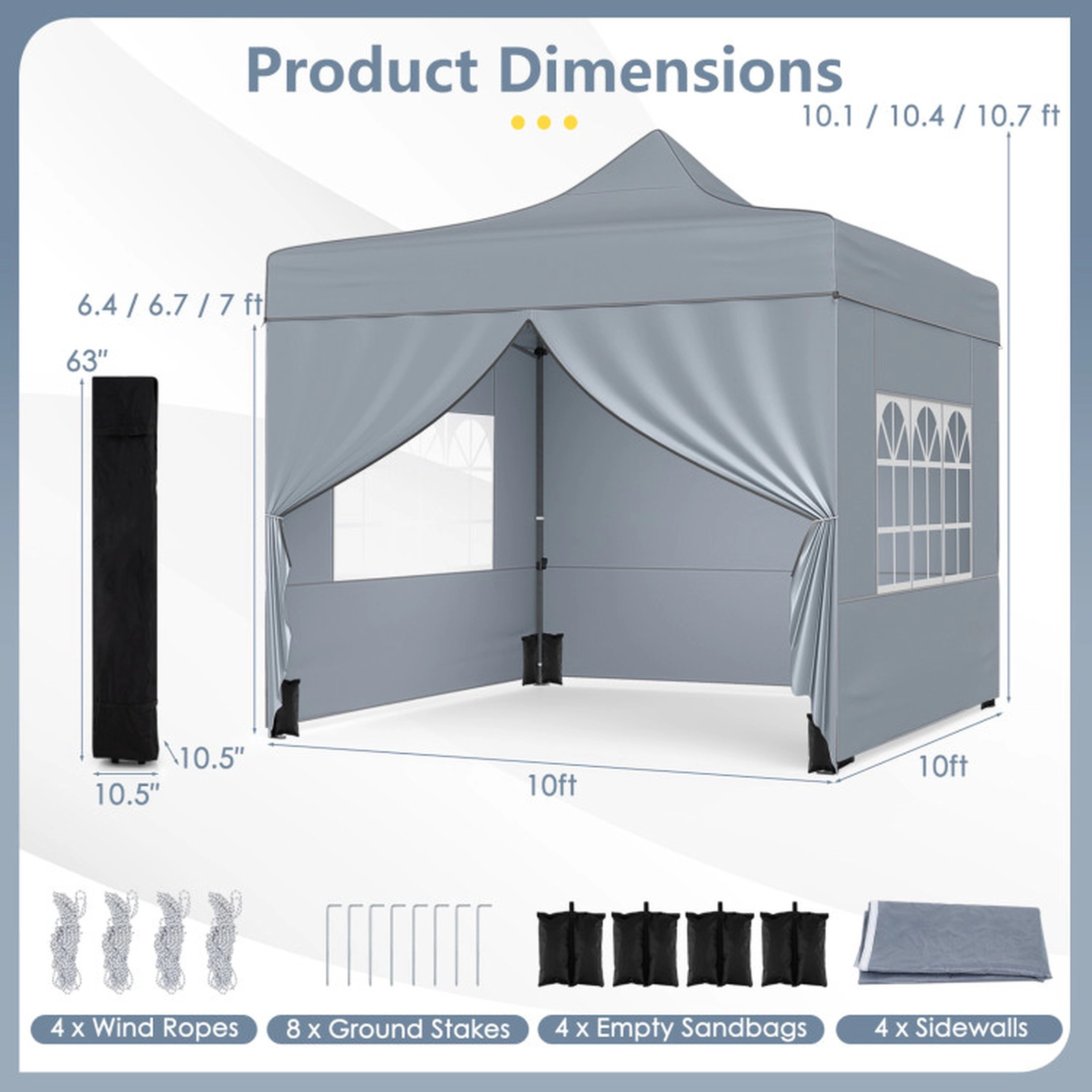 SUGIFT Pop Up Canopy Tent with 4 Removable Sidewalls and Wheeled Bag 49-lb Net Weight Gray