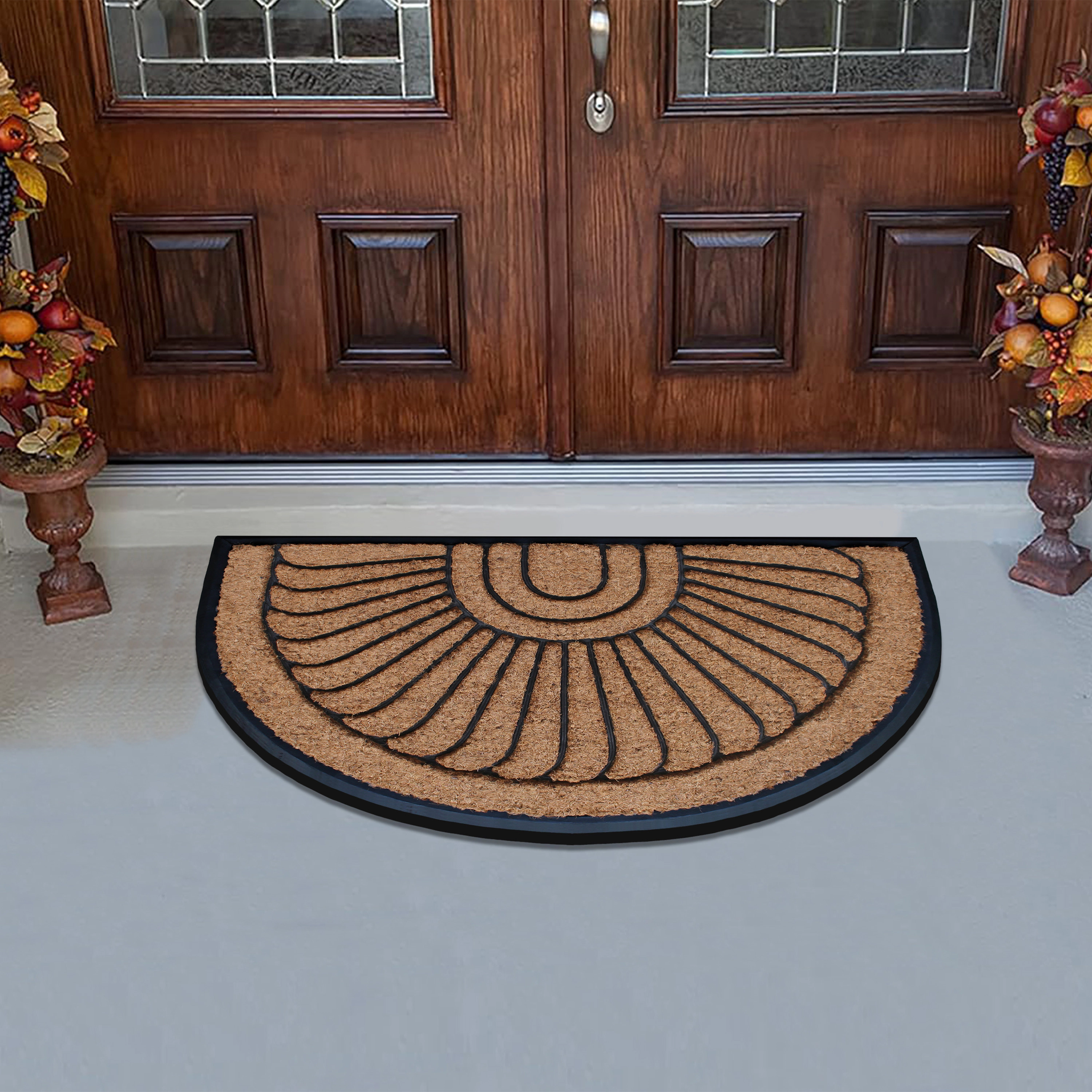 A1HC Coir and Rubber Door Mat 24x36 Inches Heavy Duty Durable Long-Lasting Sunburst Semicircle