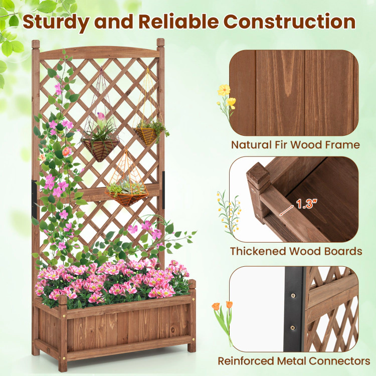 Hivvago 60 Inch Tall Raised Garden Bed with Diamond Lattice Trellis and Drainage Holes-Brown