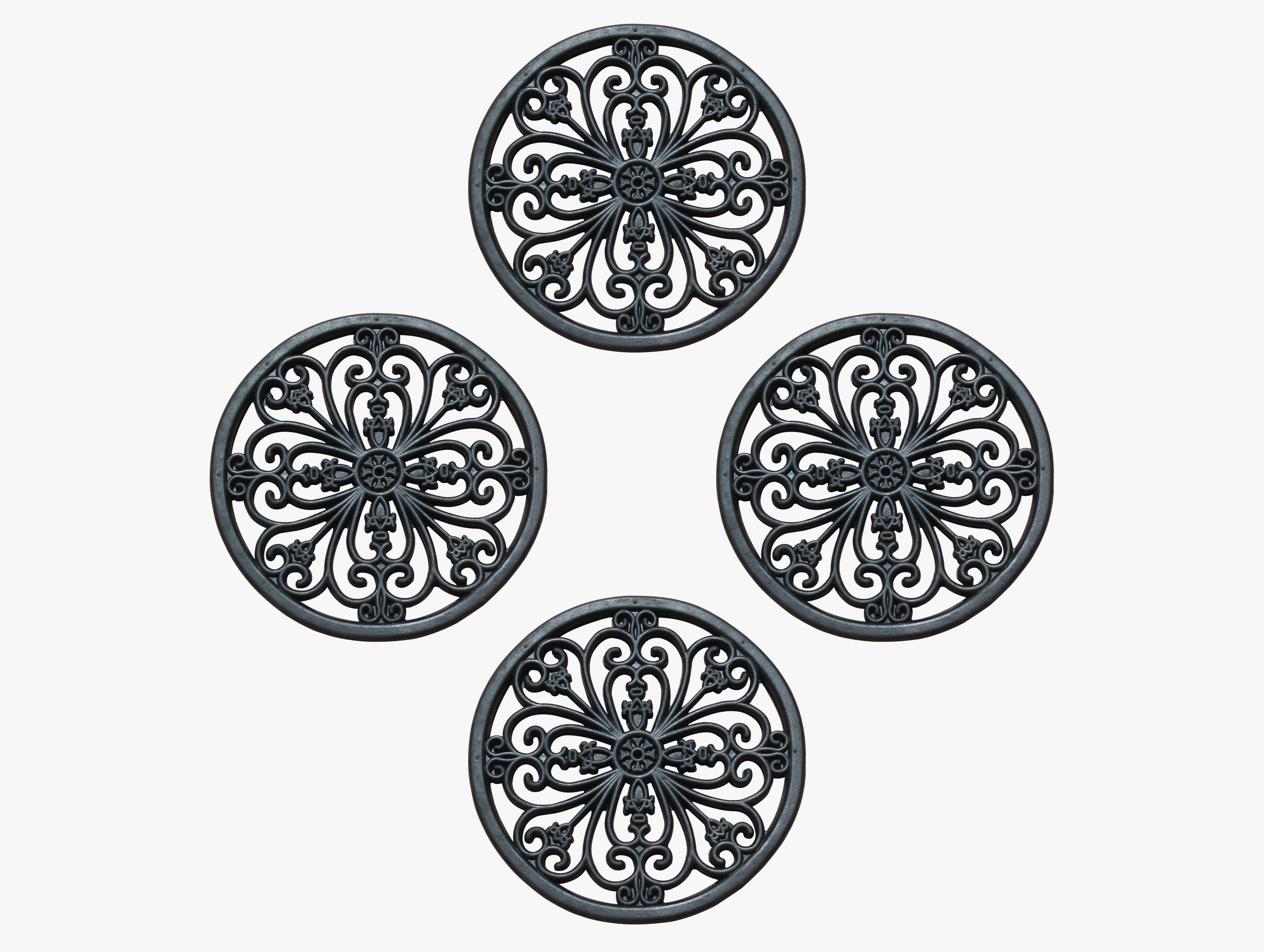 A1 Home Collections Classic Paisley Black Rubber Garden Stepping Stone Mats Set of 4, 12 x 12 In