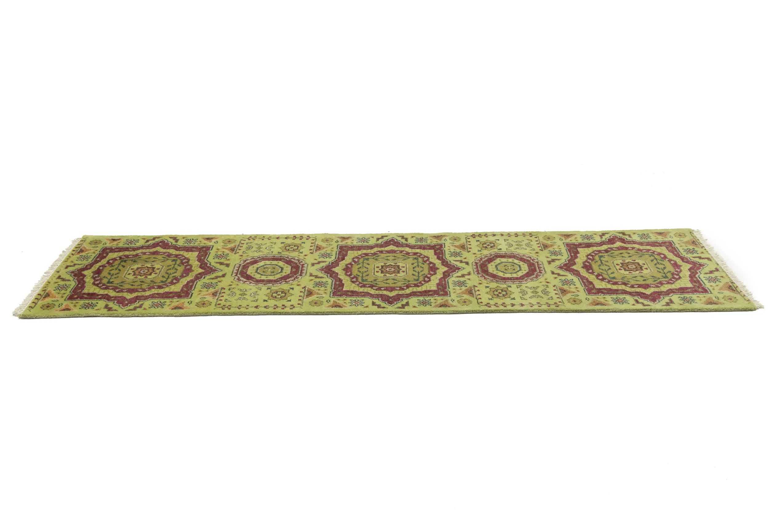 Magic Rugs Light Lime Green Floral 2'7X9'8 Heriz Serapi Oriental Runner Rug