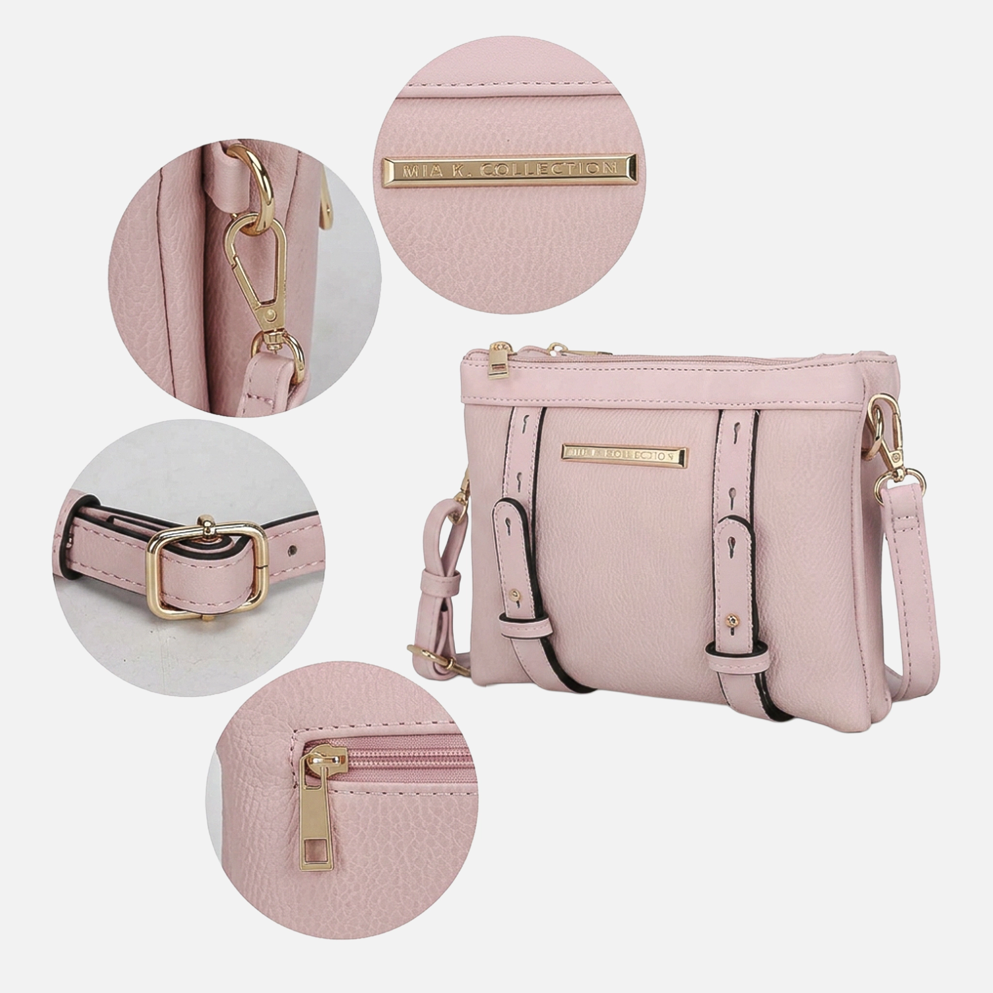 Mia K Collection Elsie Vegan Leather Compact Crossbody, Gold-Tone Hardware