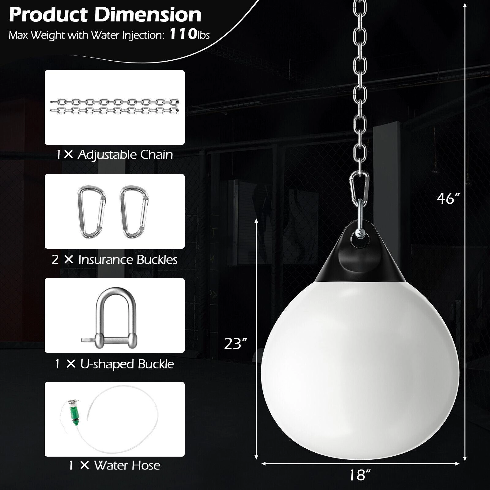 SUGIFT White Adult Water Punching Bag with 39-in Hanging Chain 18-in Dia 23-in H 110-lb Fill Weight