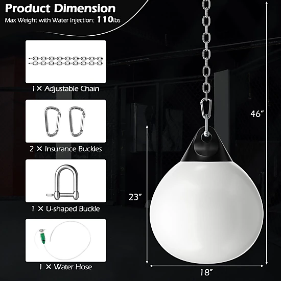 SUGIFT Adult Water Punching Bag with 39-in Hanging Chain 18-in Dia 23-in H White