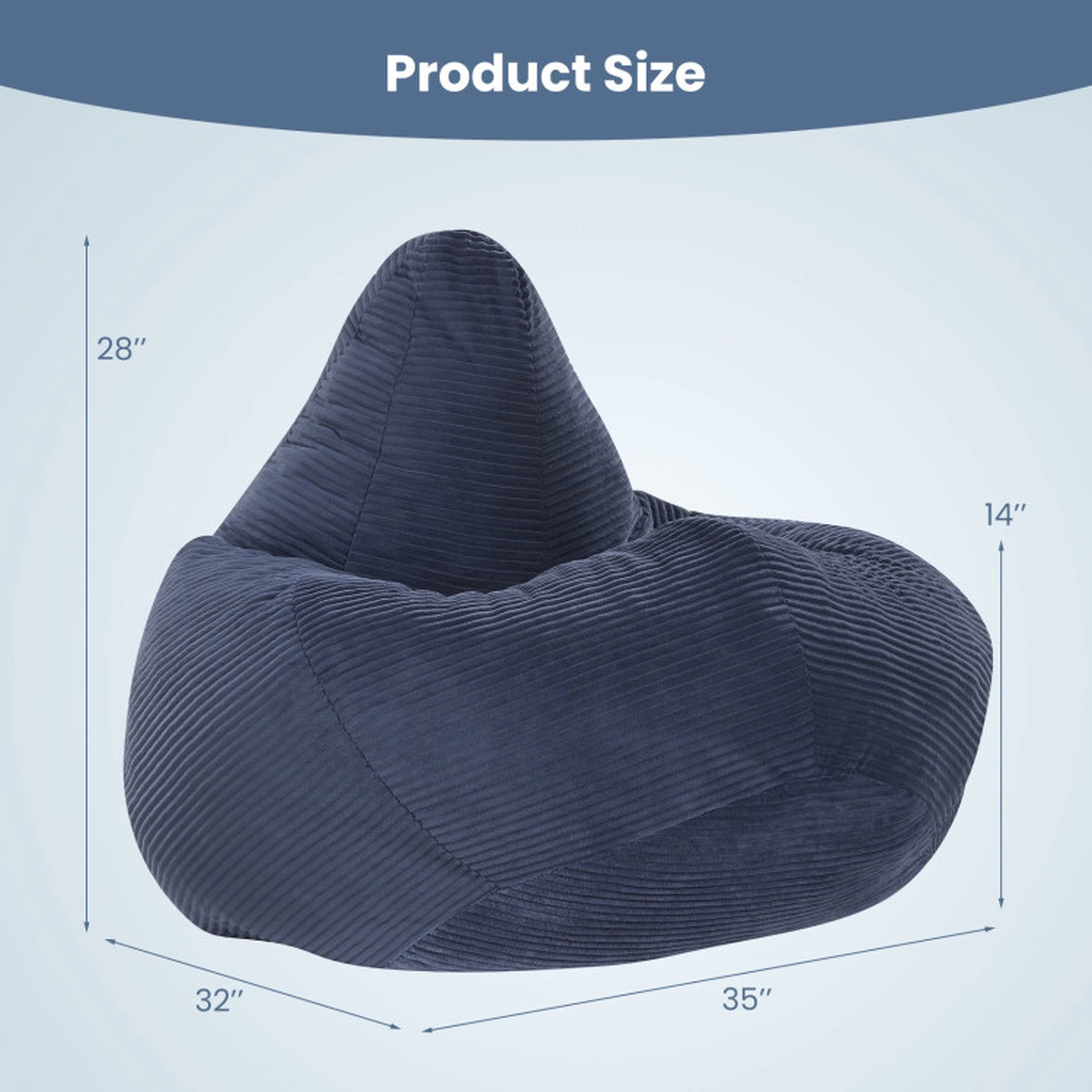 SUGIFT Corduroy Cover and Soft Sponge Filling Bean Bag Chair for Adults Lazy Sofa