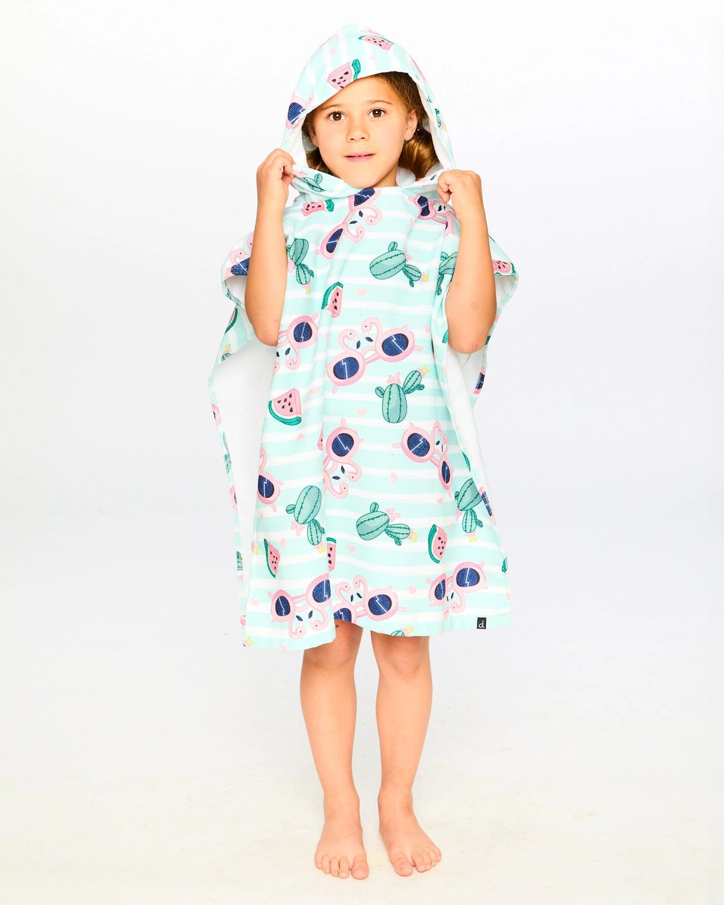 Deux par Deux Girls Hooded Beach Towel Flamingo and Cactus Print