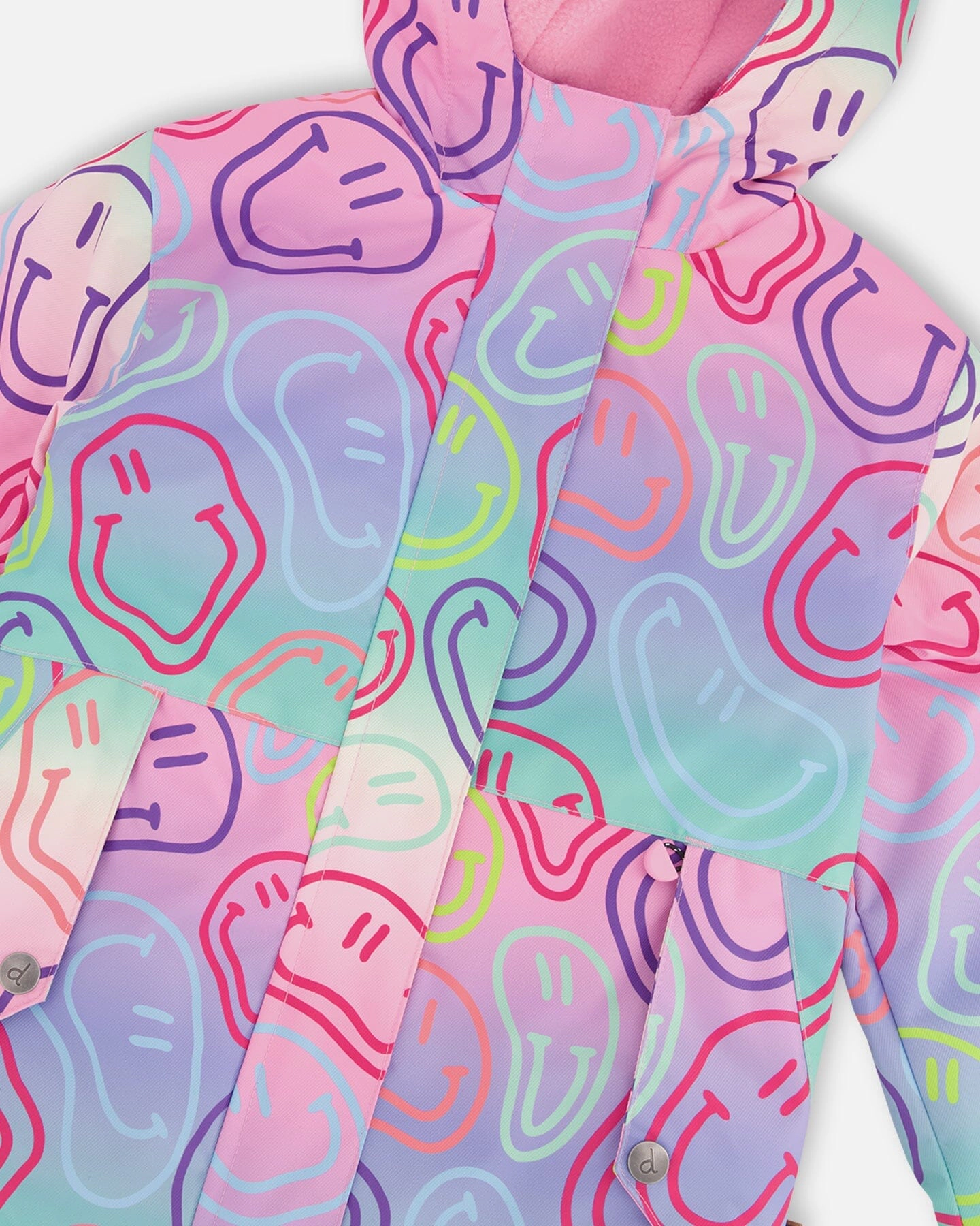 Deux par Deux Girls Insulated Printed Smileys Jacket and Pants Two-Piece Mid-Season Outerwear Set