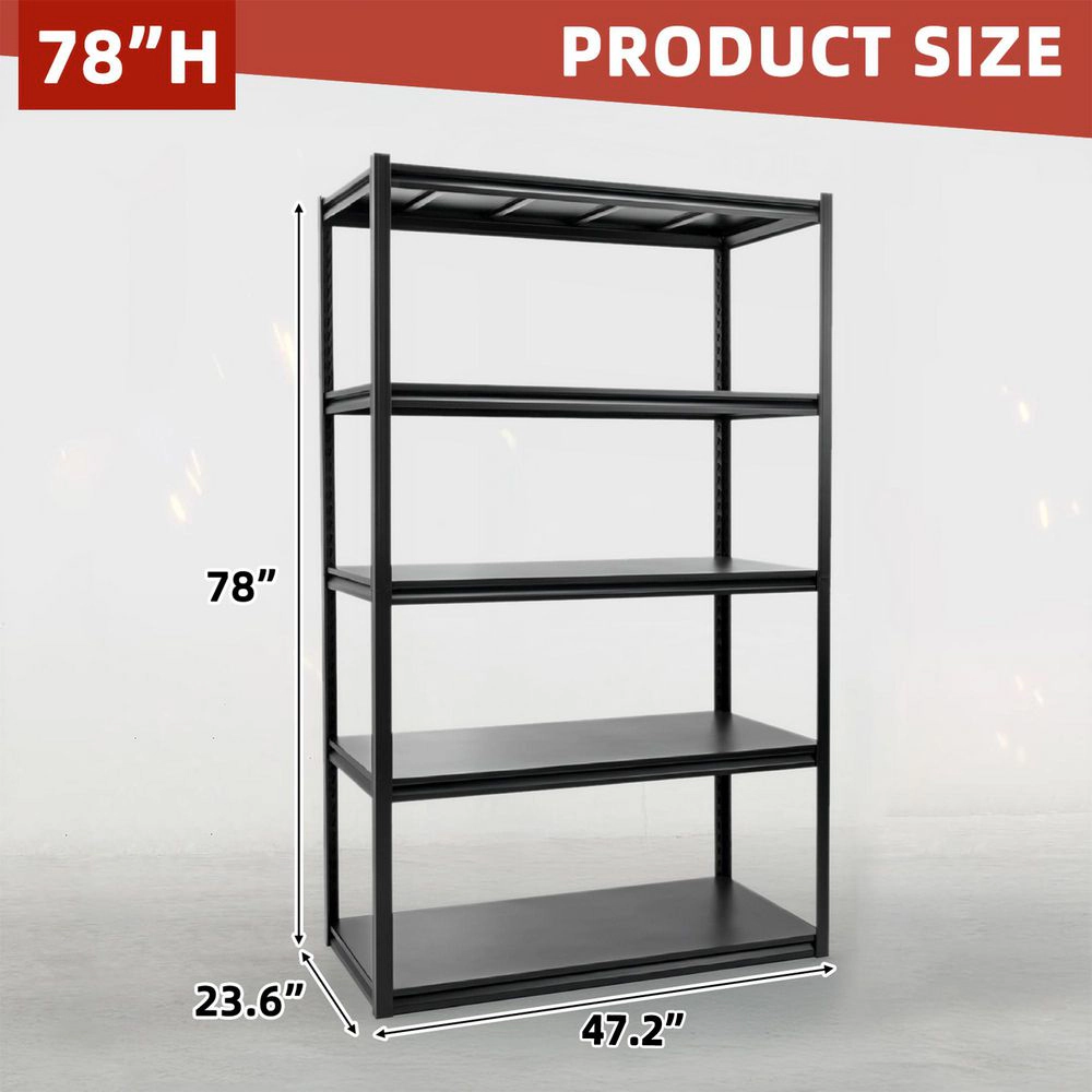 Flynama 5-Tiers Heavy Duty Metal Adjustable Garage Storage Shelving Unit in Black (47.2 in. W x in. H x in. D
