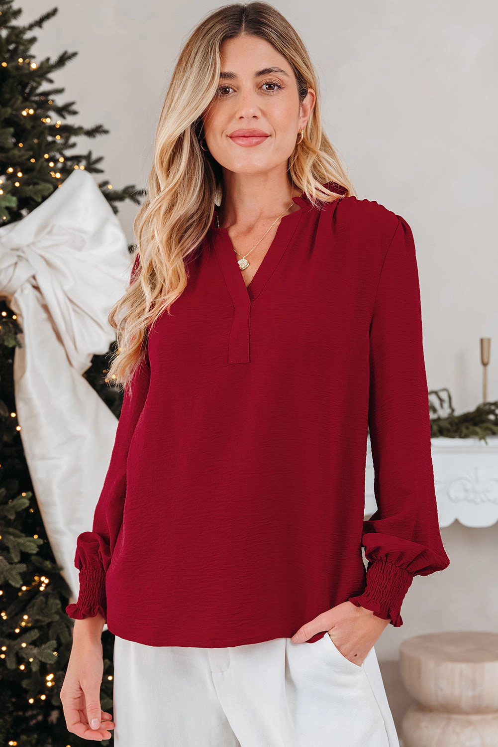 Threaded Pear Women's Karimya Long Sleeve Blouse Top