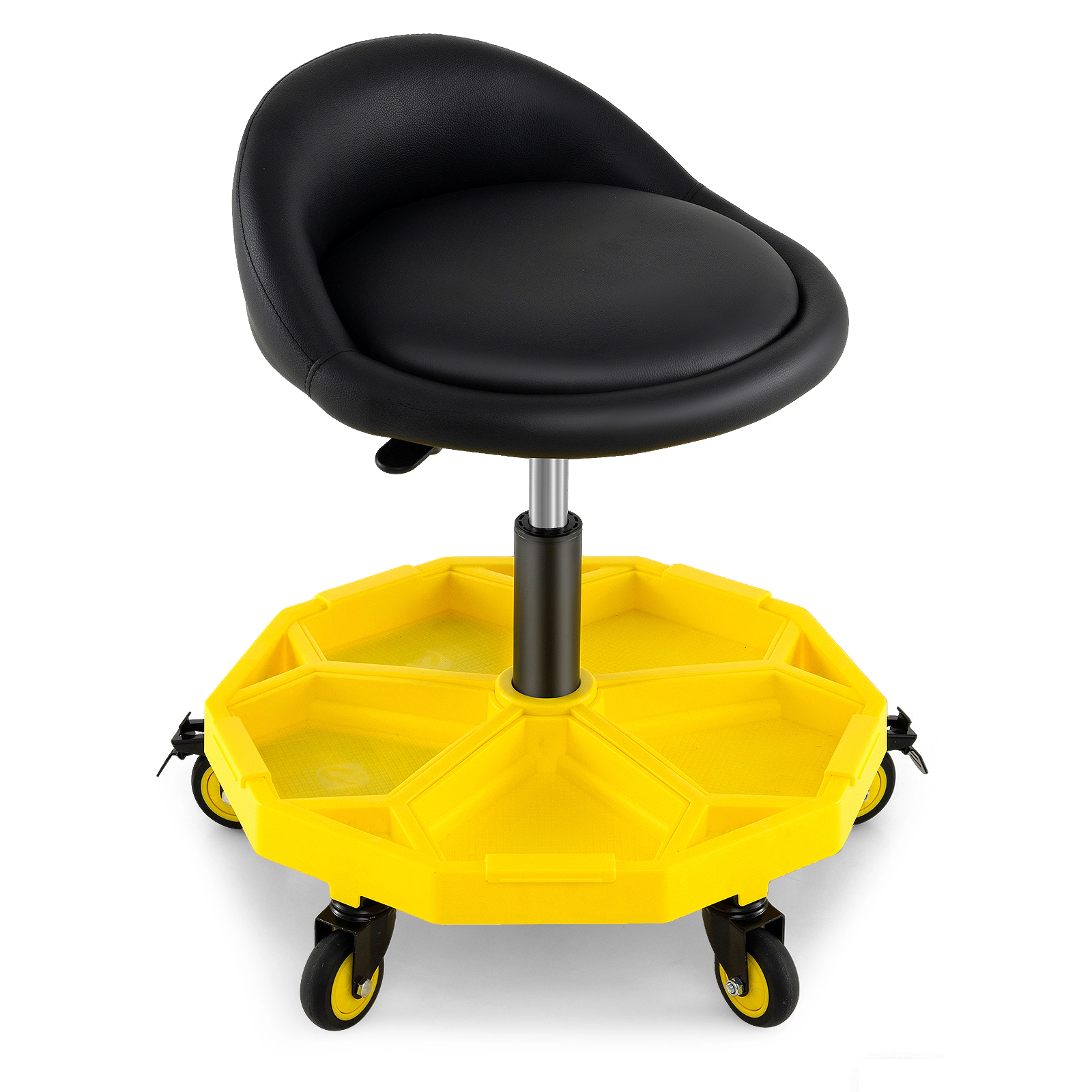 SUGIFT 20-in to 25-in Adjustable 5 Wheels 5-Section Tool Tray Rolling Garage Stool 15-in Seat 350-lb Capacity Yellow