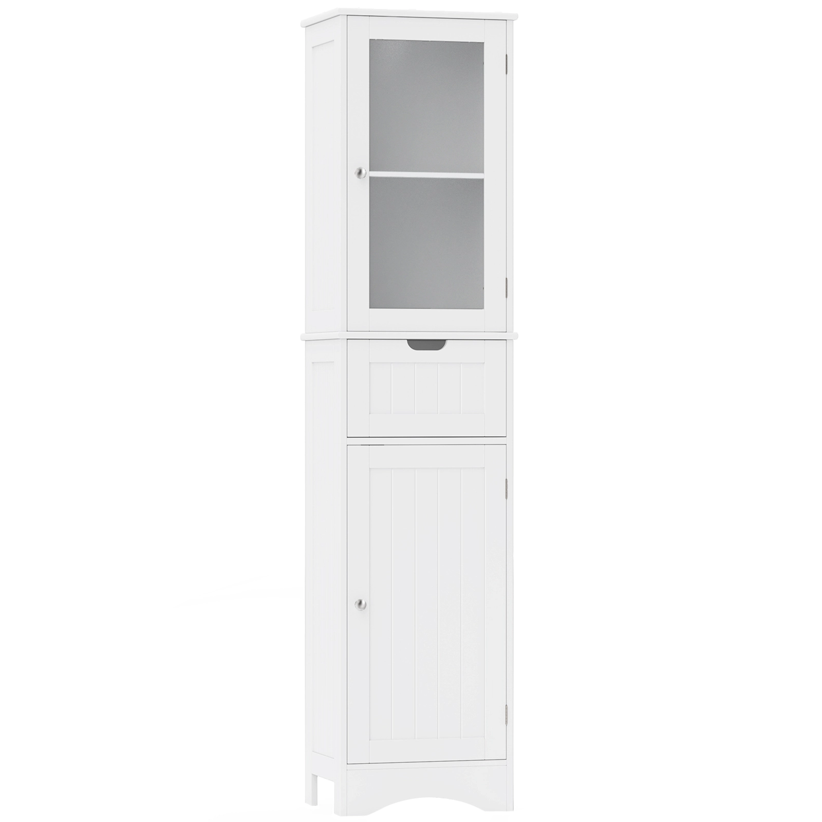 SUGIFT Tall 2-Door Drawer Tempered Glass Bathroom Floor Storage Cabinet 16-in x 12-in x 67-in 33-lb per Shelf White