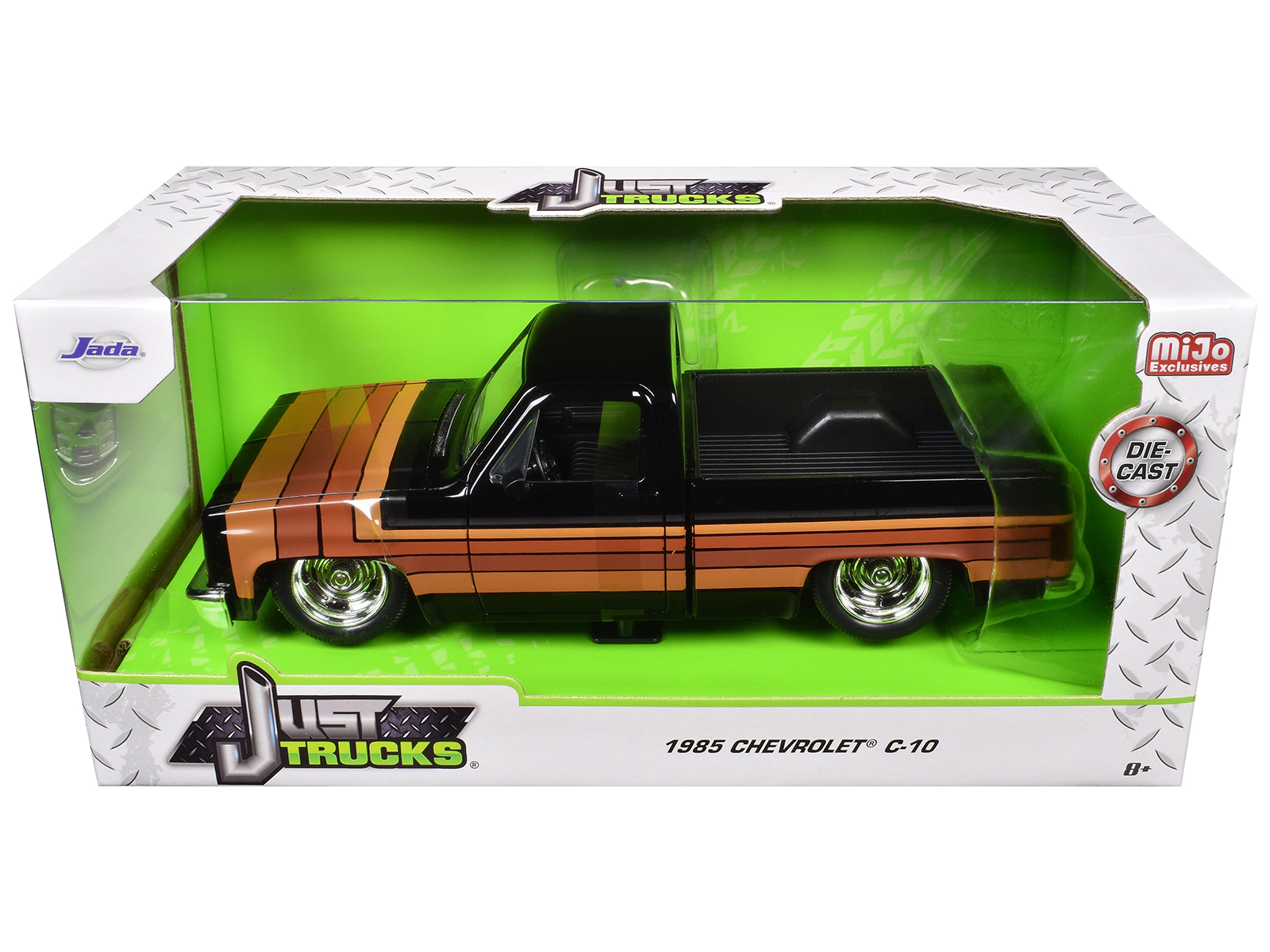 Jada 1985 Chevrolet C-10 Pickup Truck Black With Stripes And Gm Rally Wheels "Just Trucks" Series 1/24 Diecast